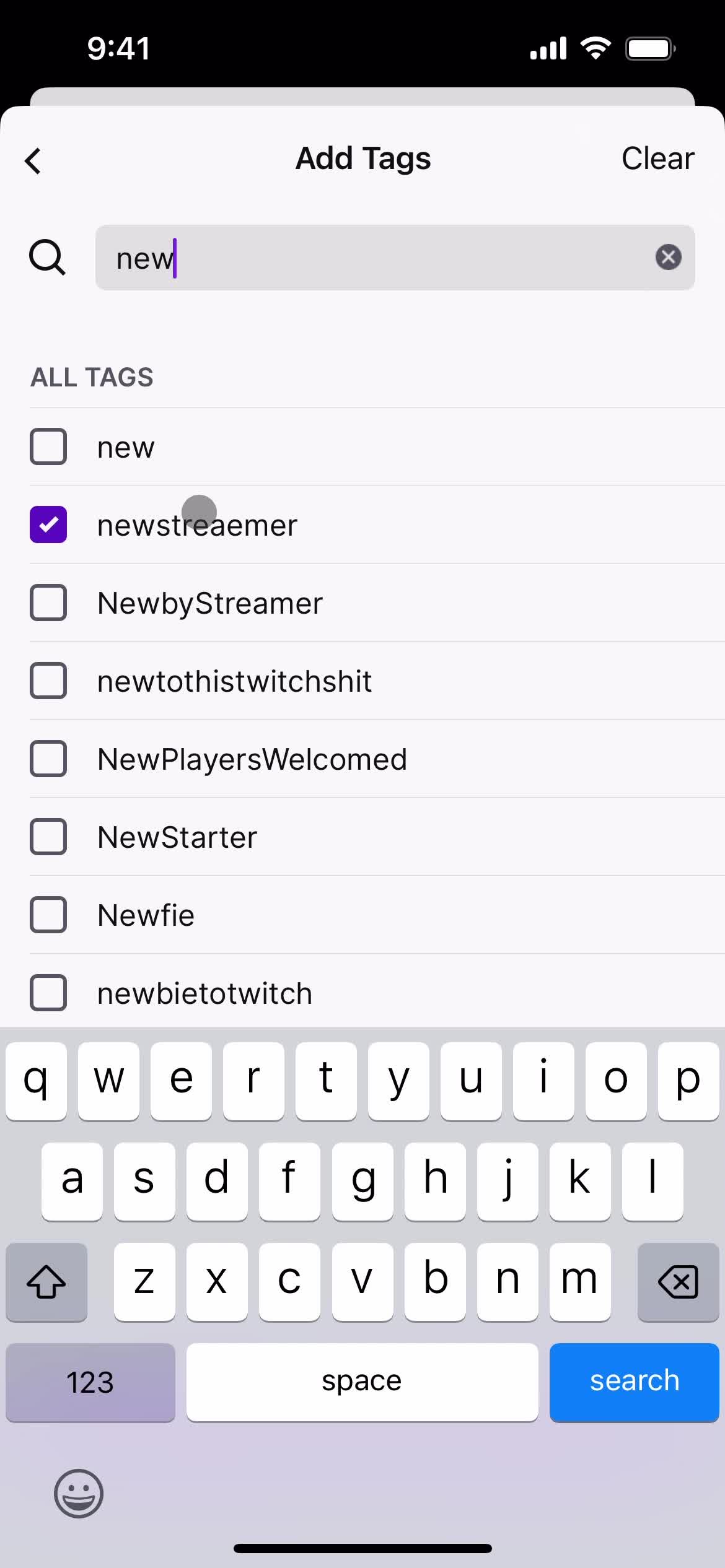 Filtering screenshot