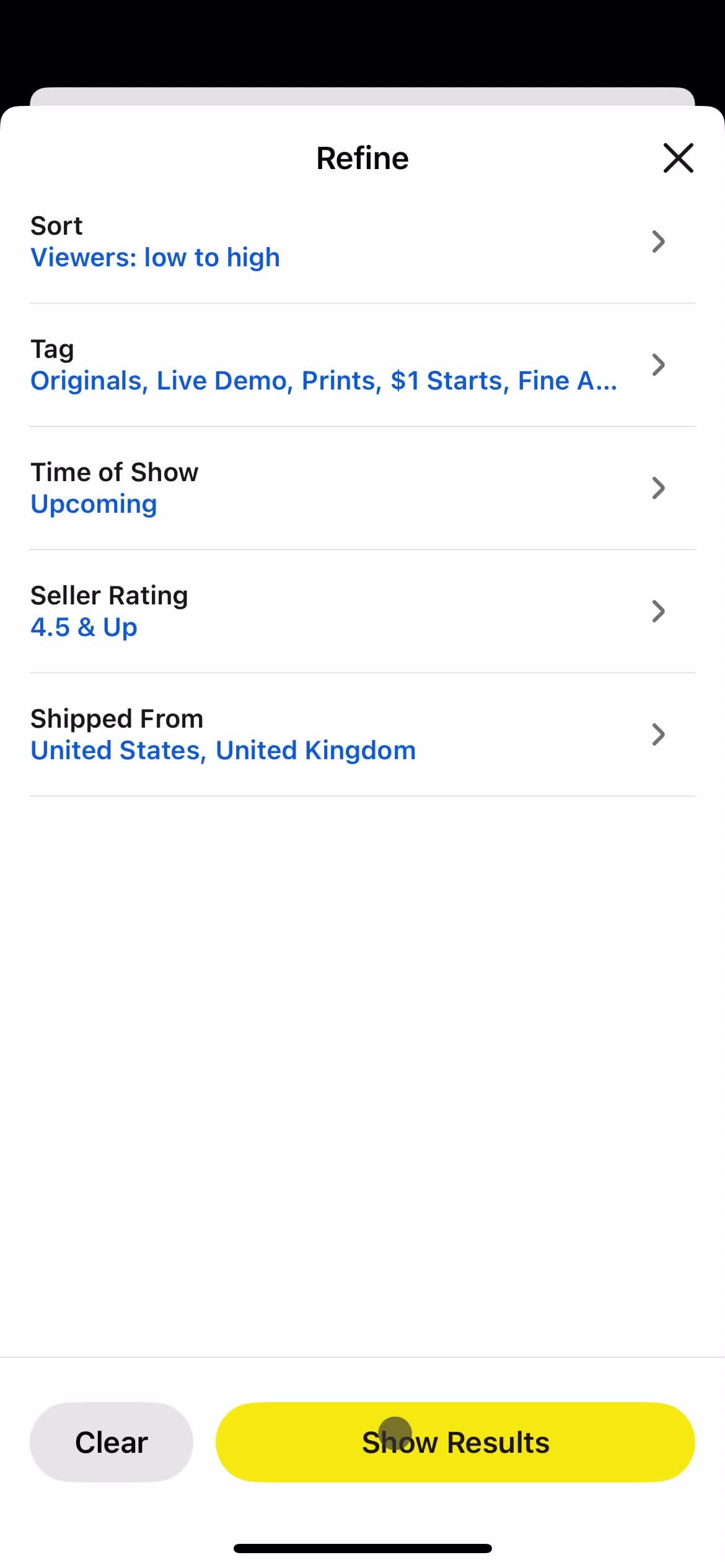 Filtering and sorting screenshot