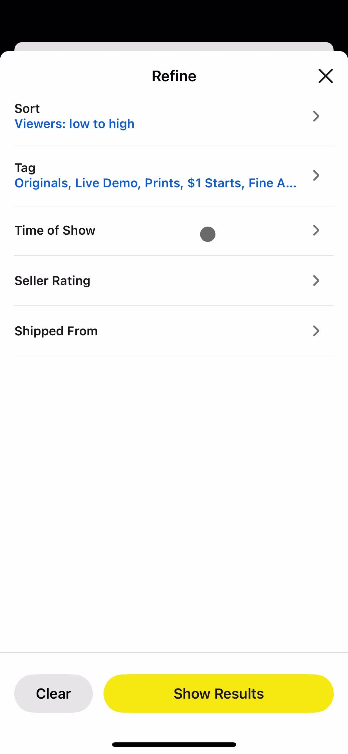 Filtering and sorting screenshot