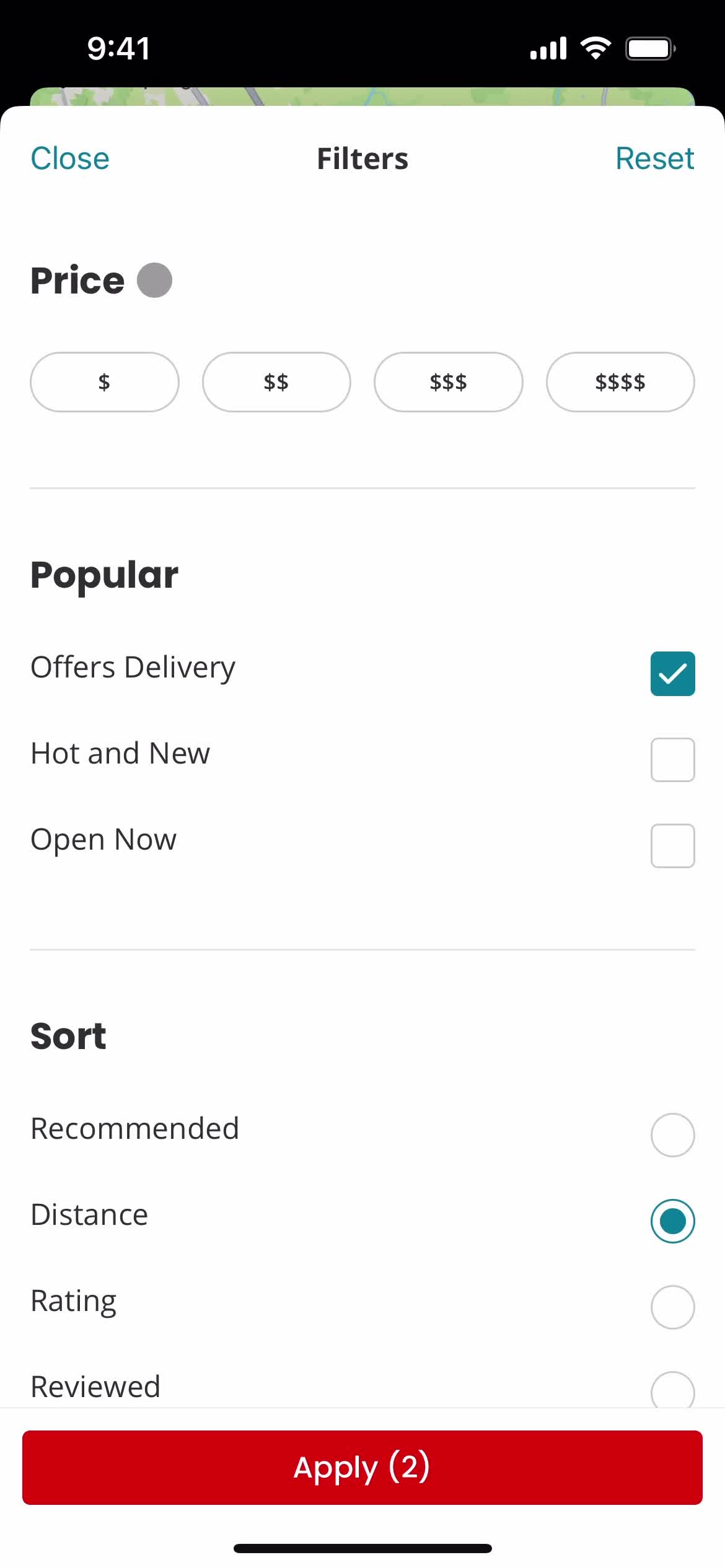 Filtering screenshot