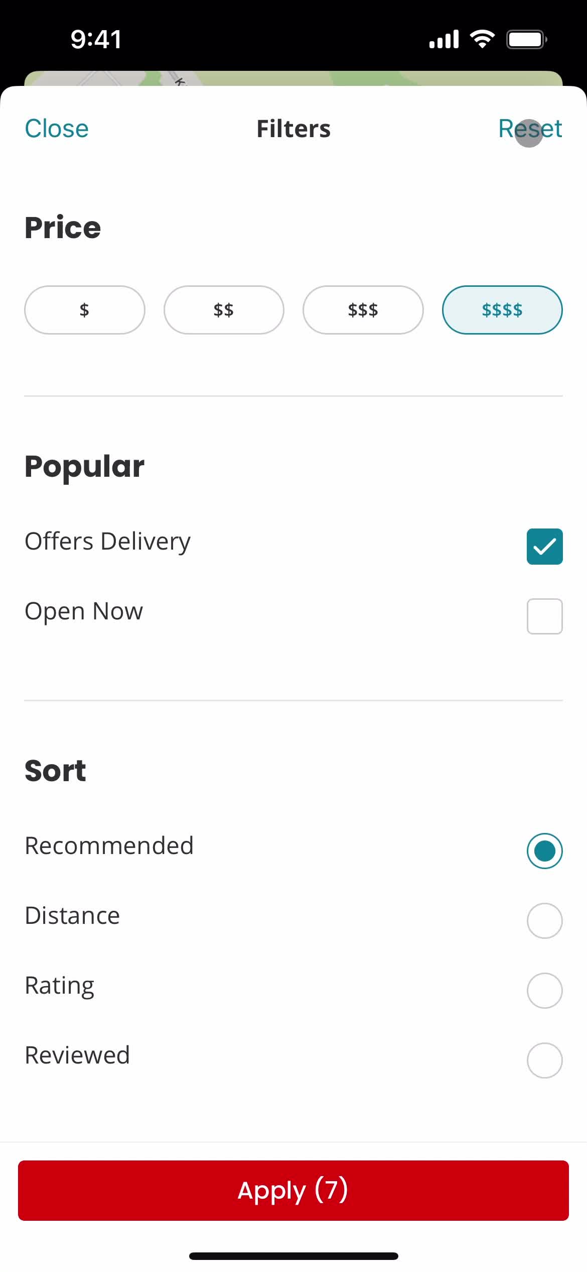 Filtering screenshot