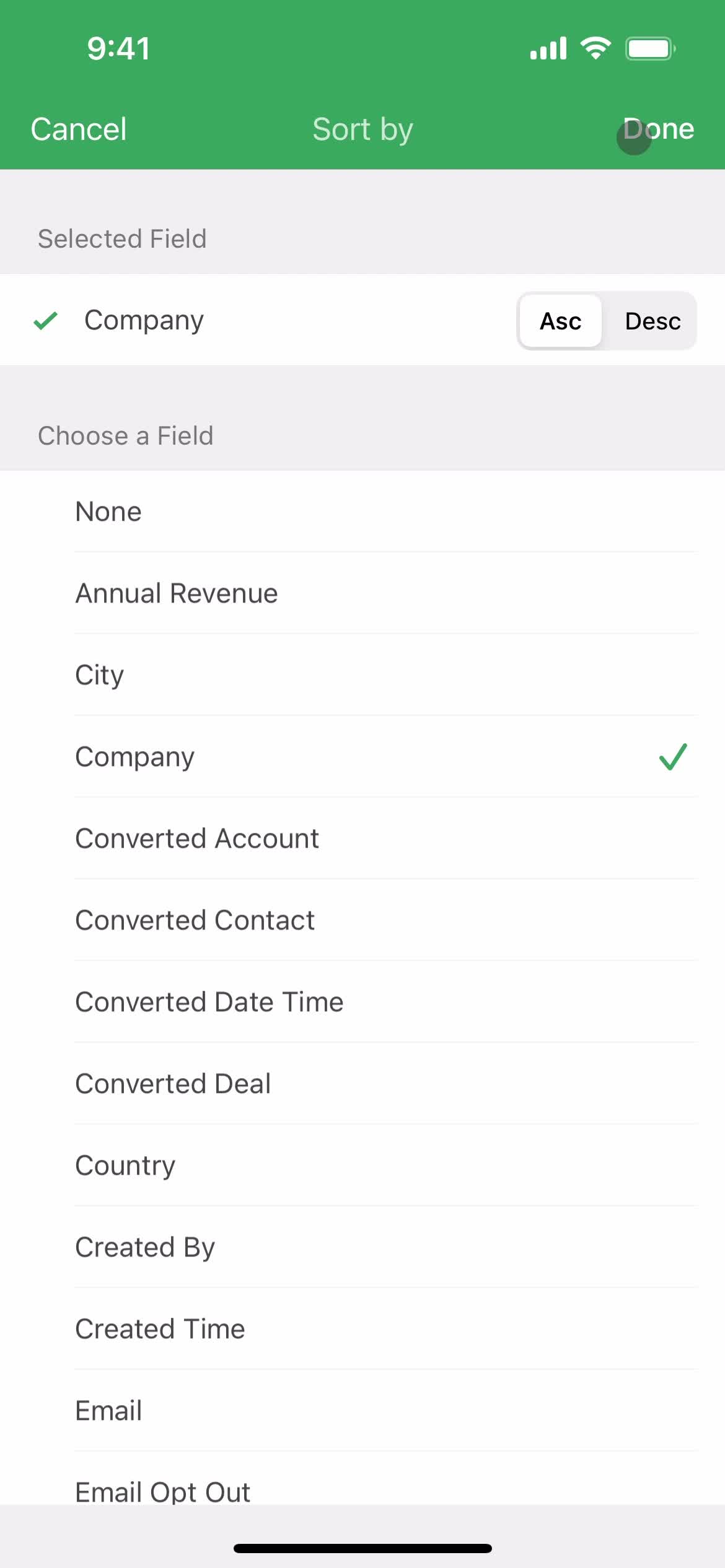 Filtering and sorting screenshot
