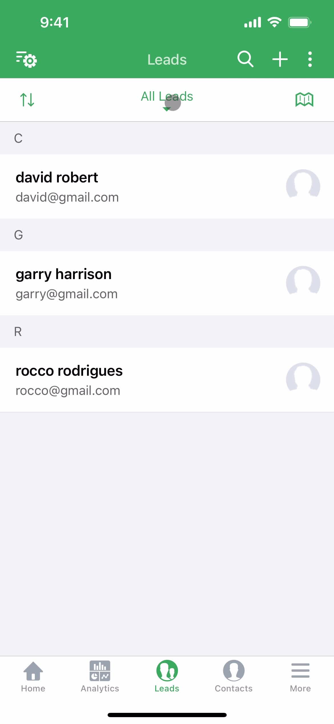 Filtering and sorting screenshot