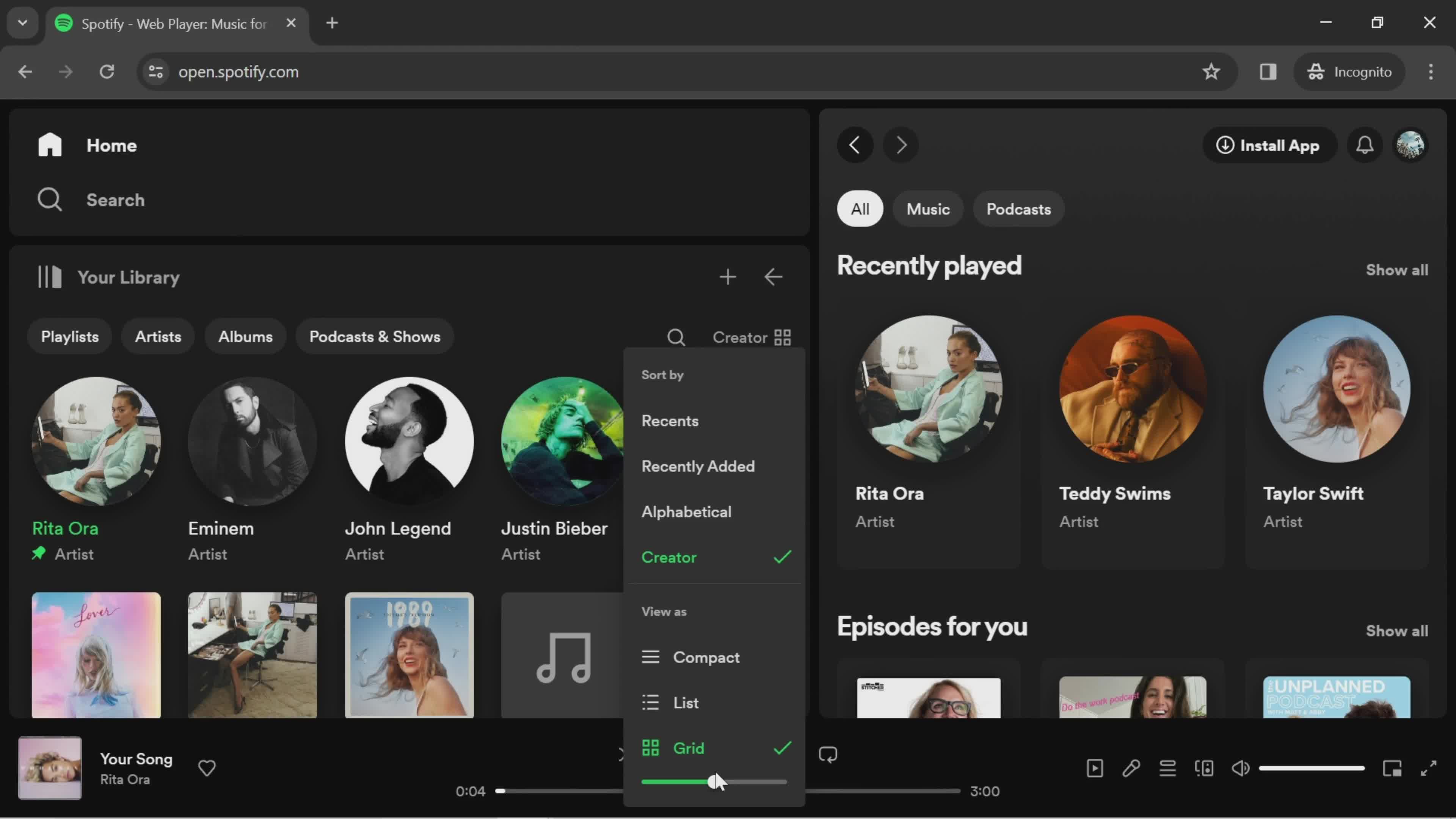 Filtering and sorting screenshot