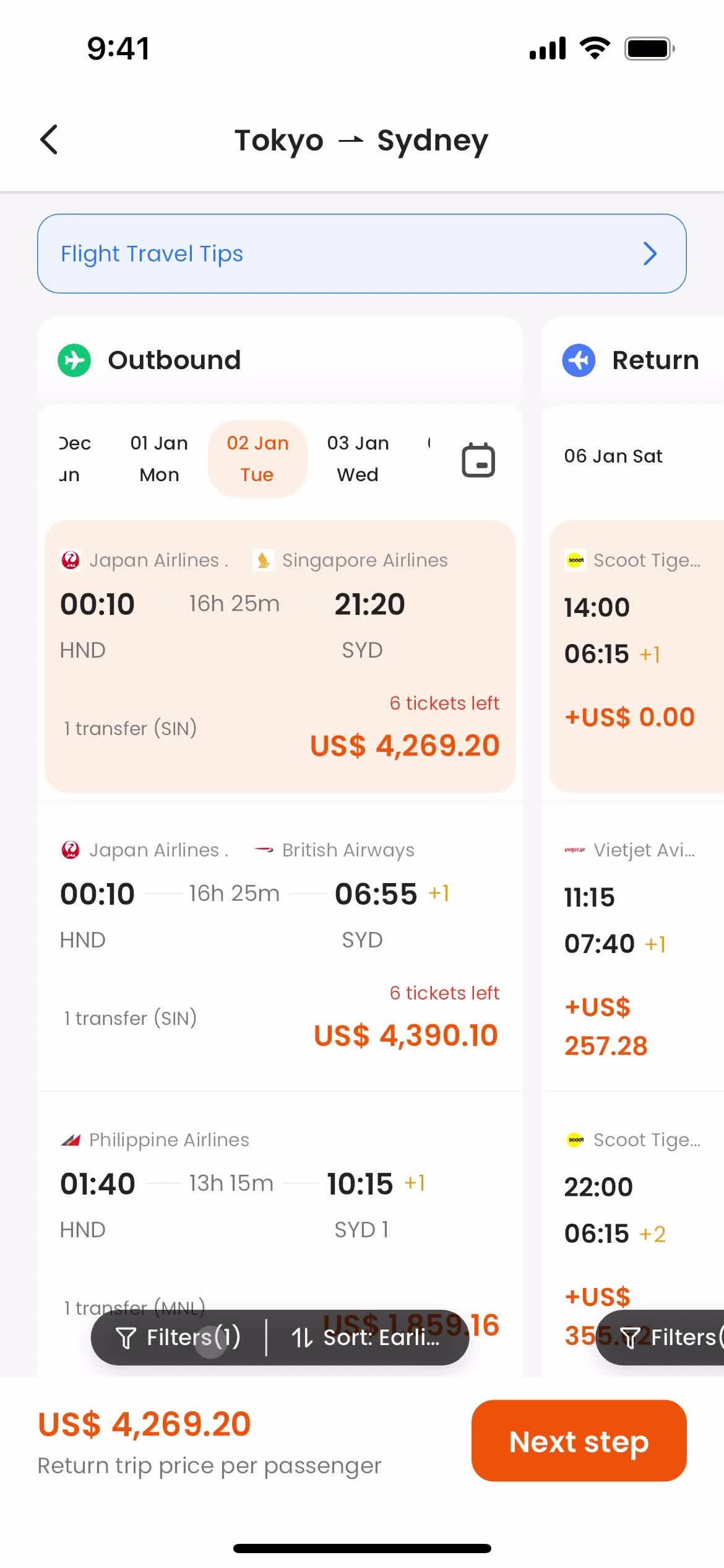 Filtering screenshot