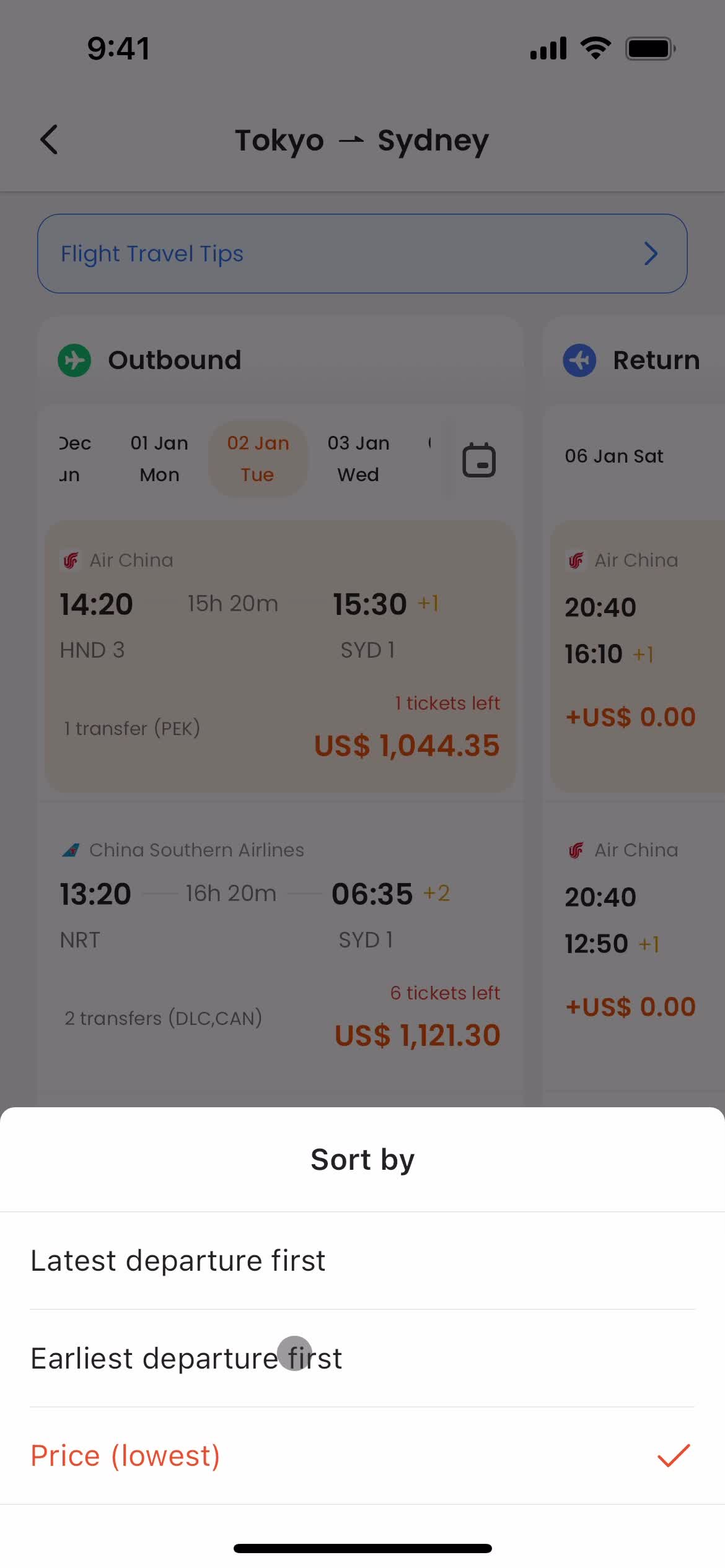 Filtering screenshot