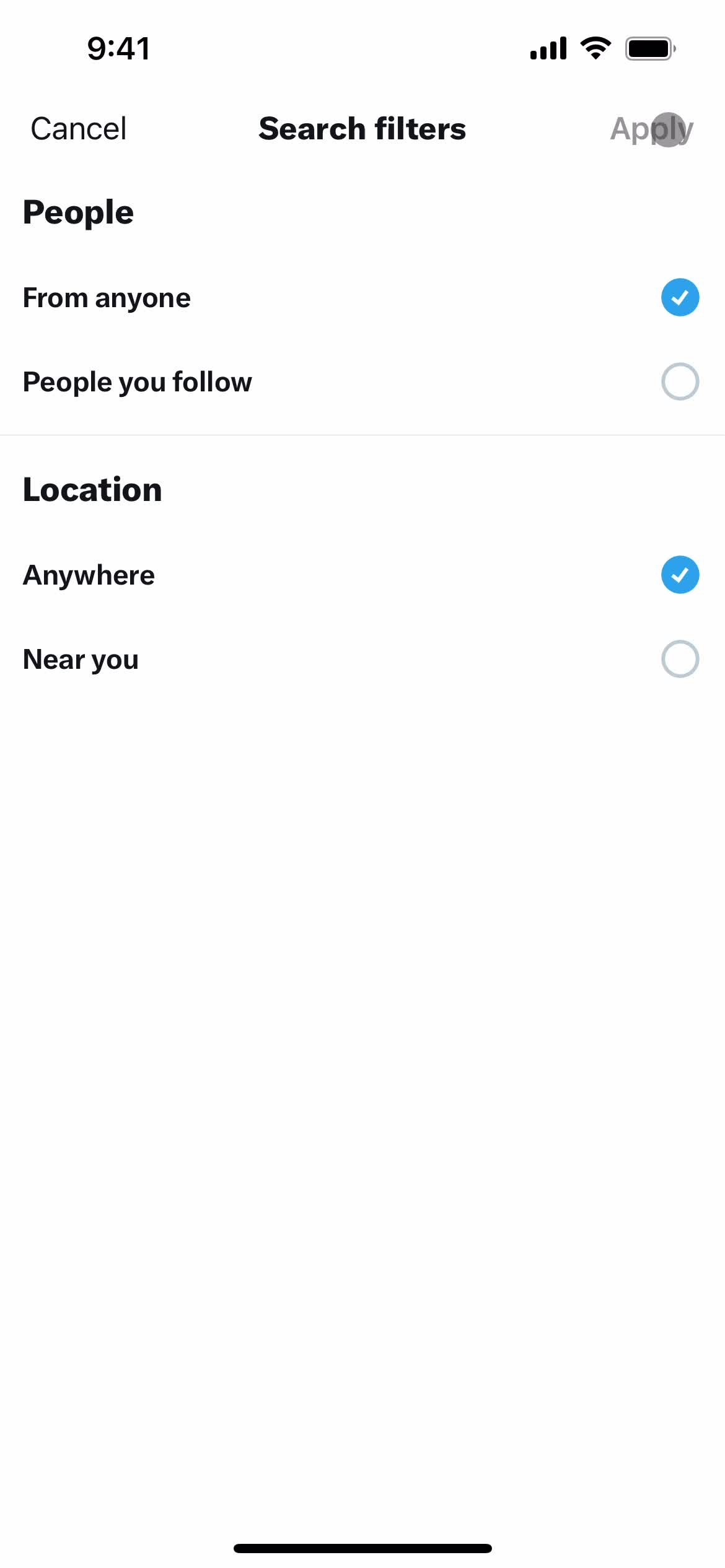 Filtering screenshot