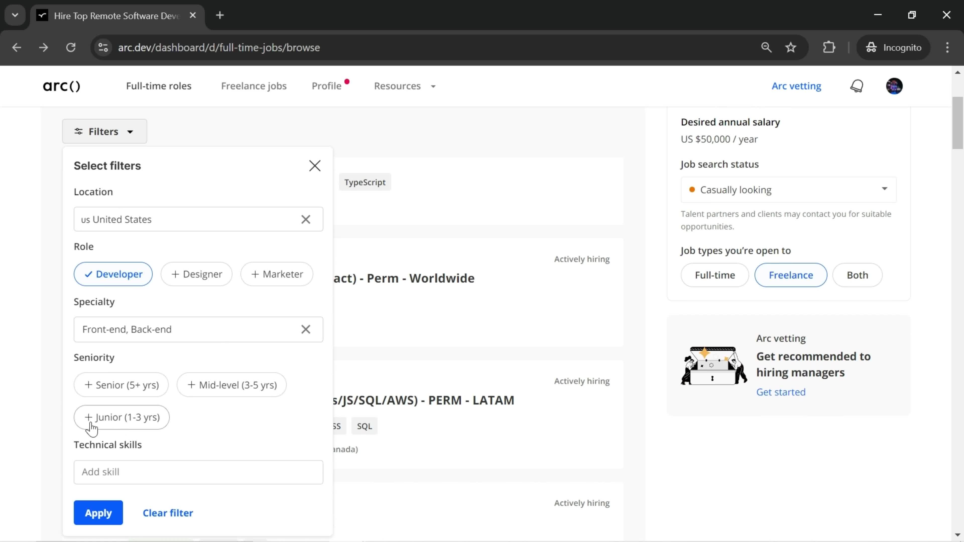 Filtering and sorting screenshot