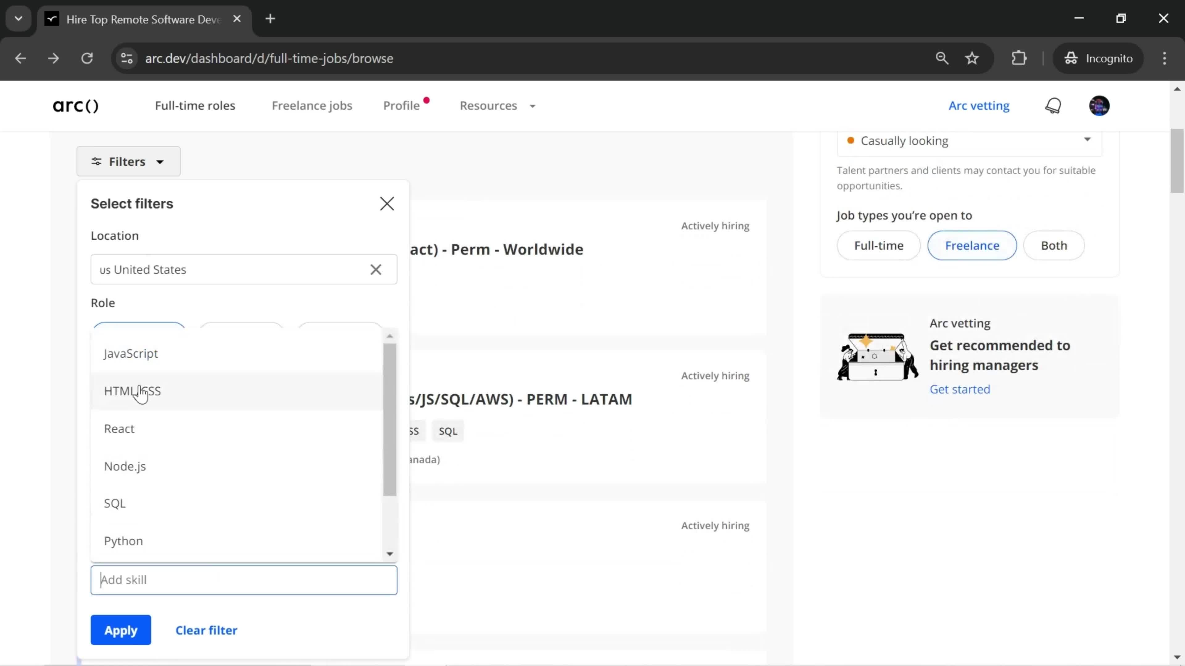 Filtering and sorting screenshot