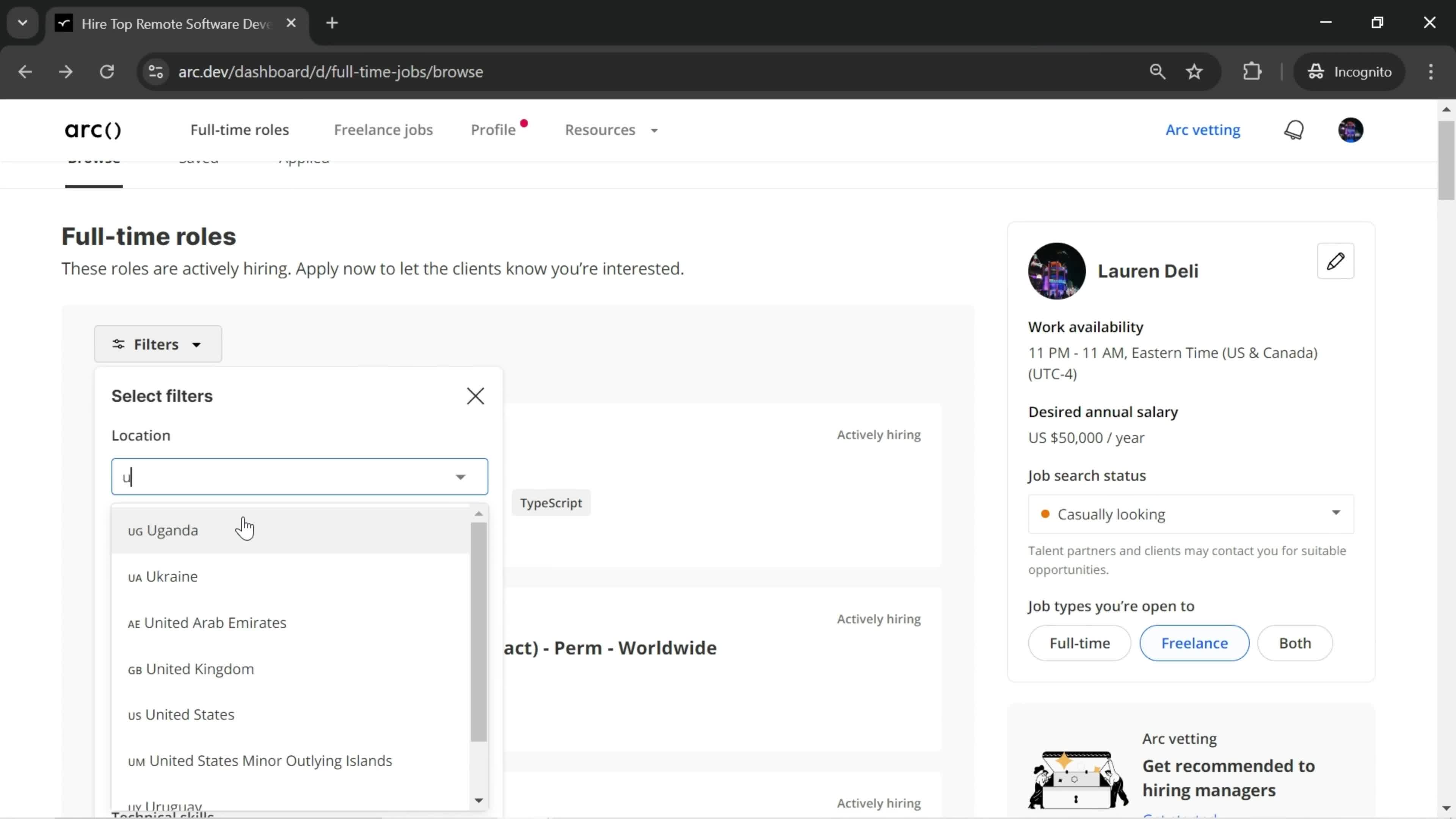 Filtering and sorting screenshot