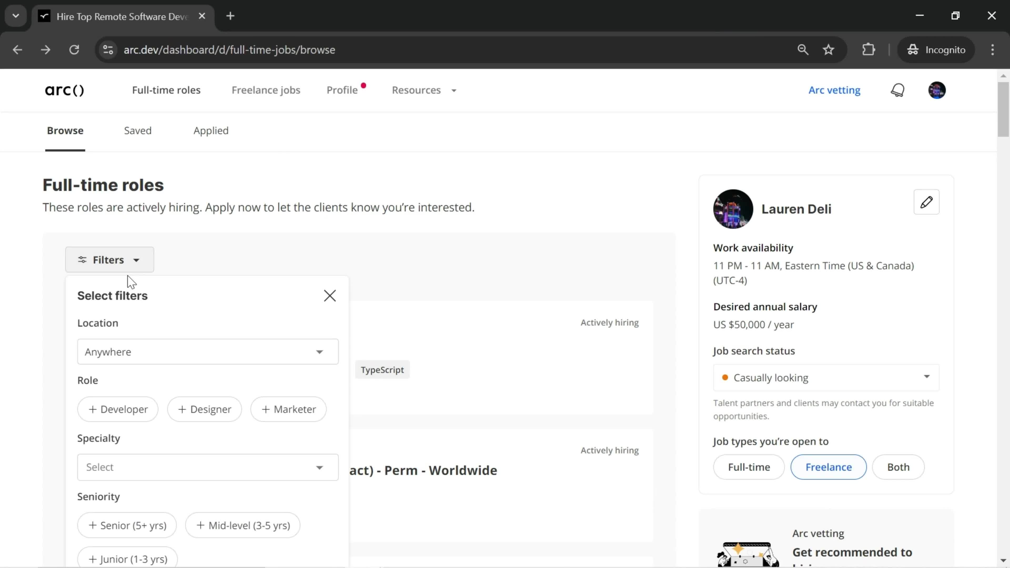 Filtering and sorting screenshot