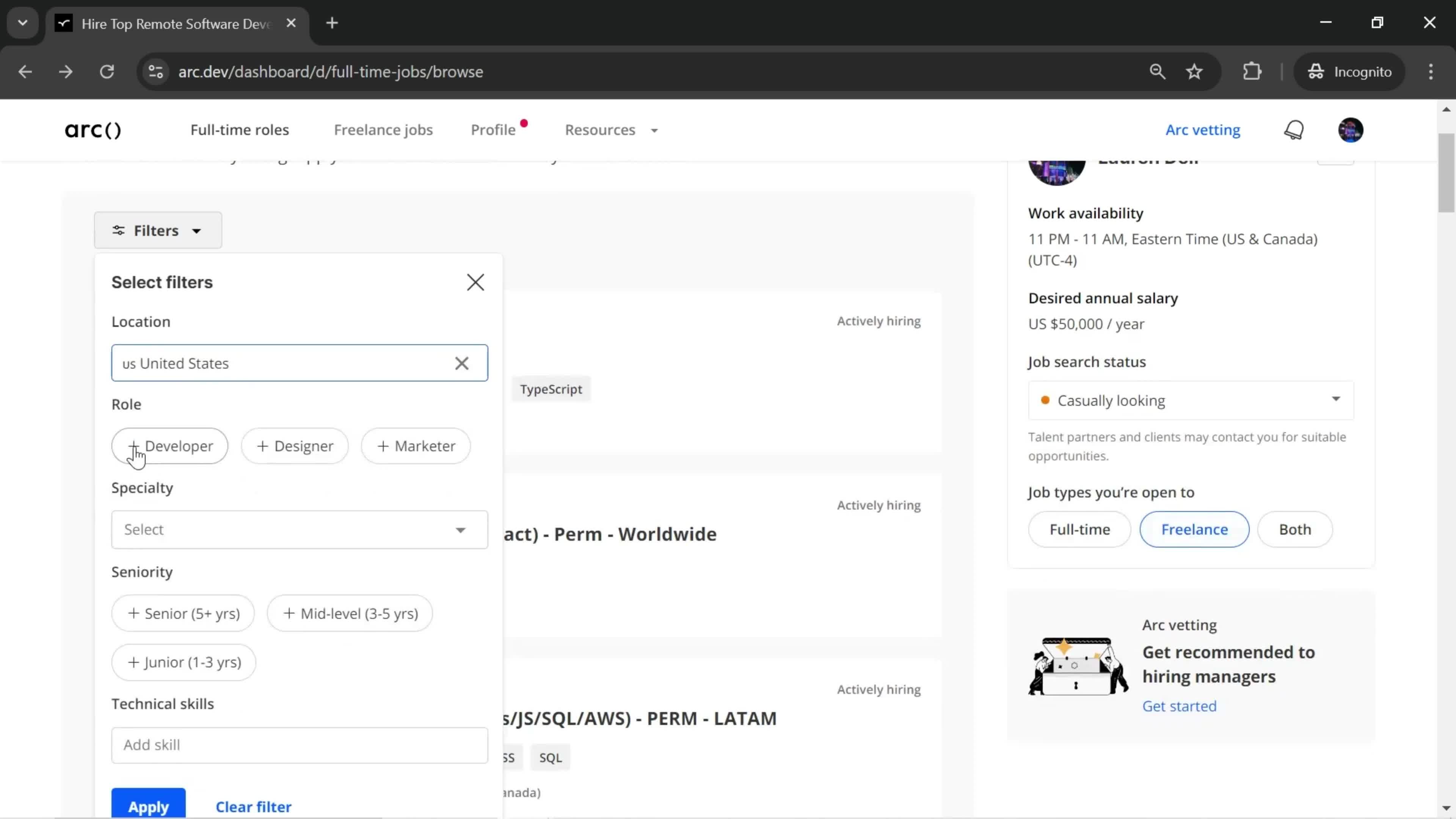 Filtering and sorting screenshot