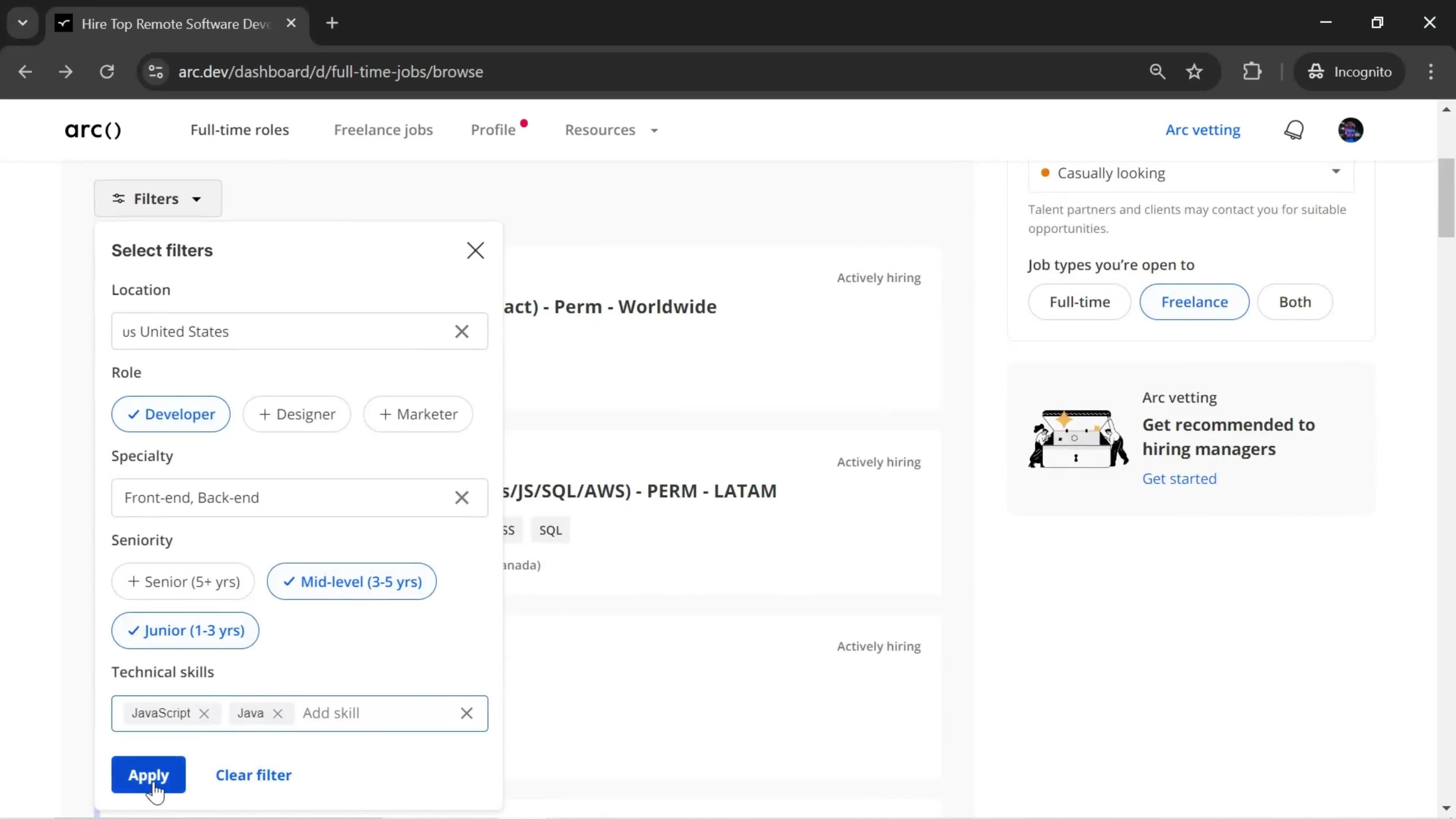 Filtering and sorting screenshot