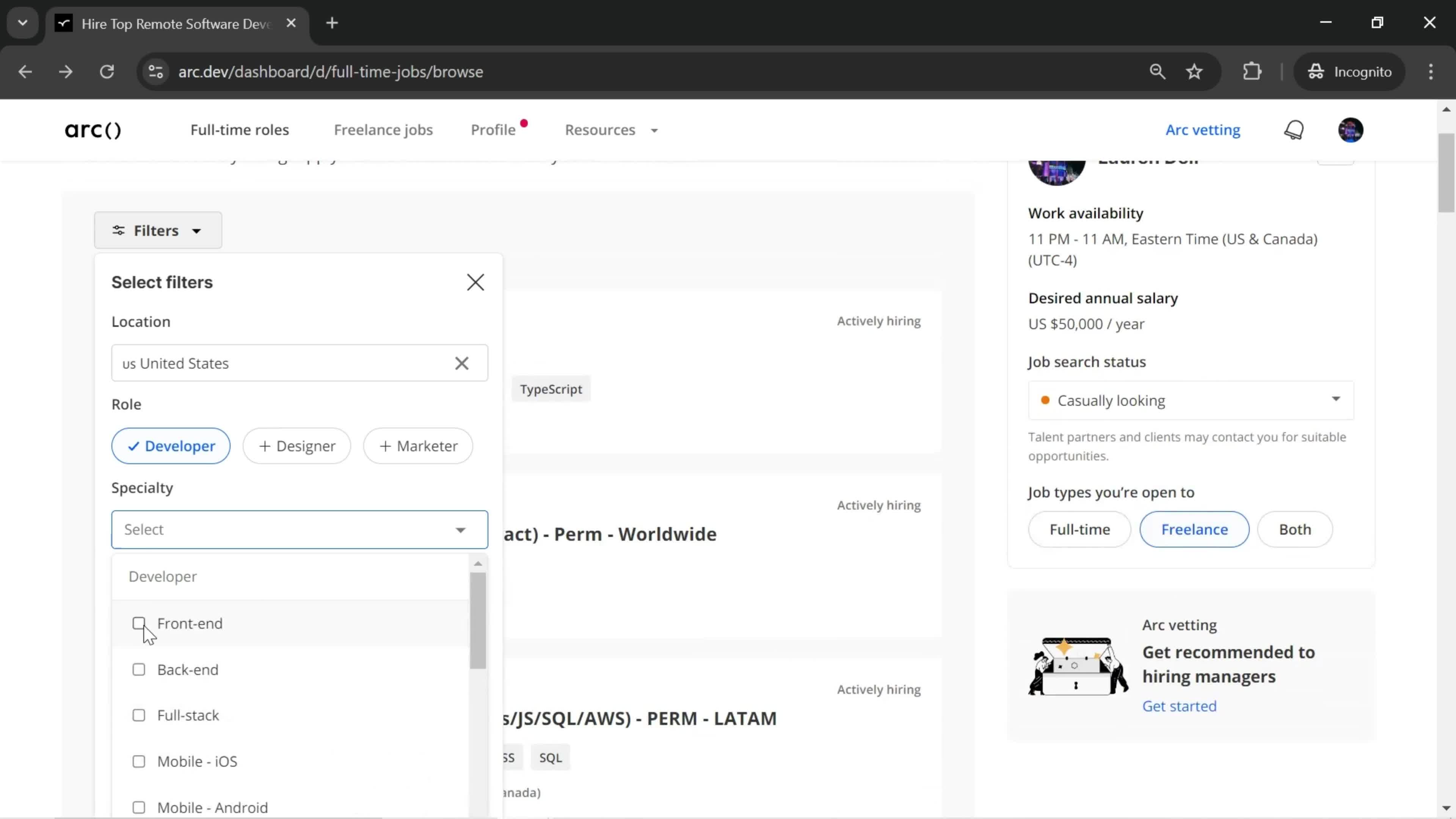 Filtering and sorting screenshot