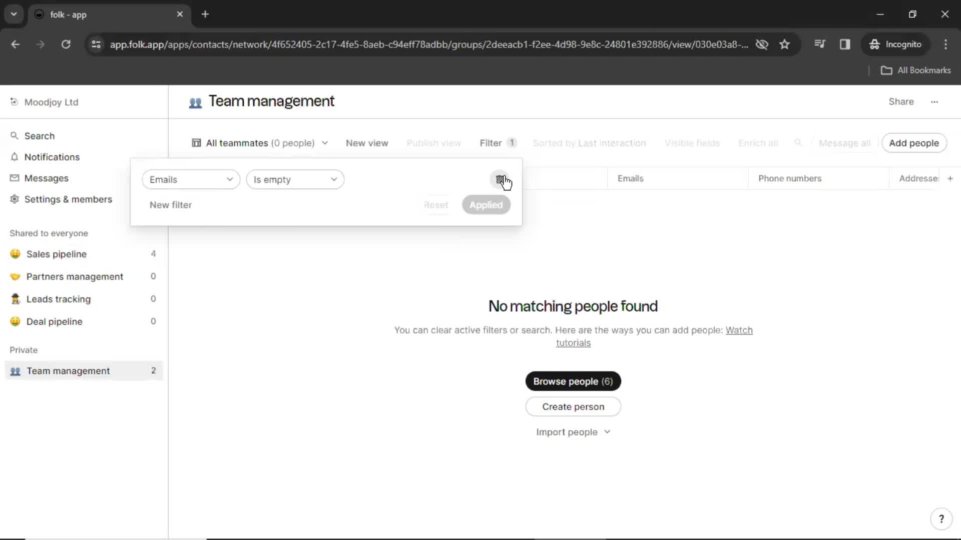 Filtering screenshot