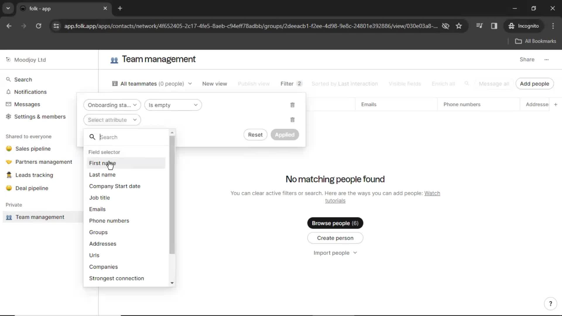 Filtering screenshot