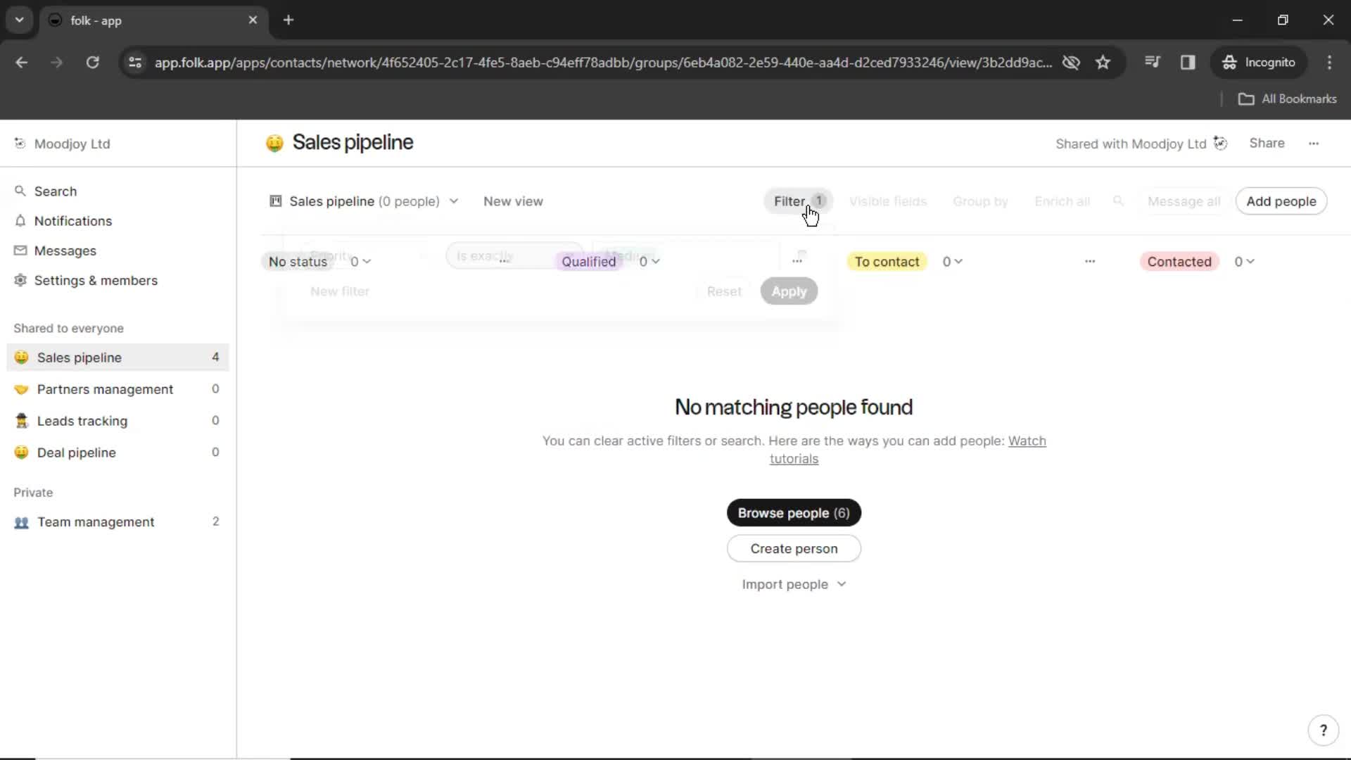 Filtering screenshot