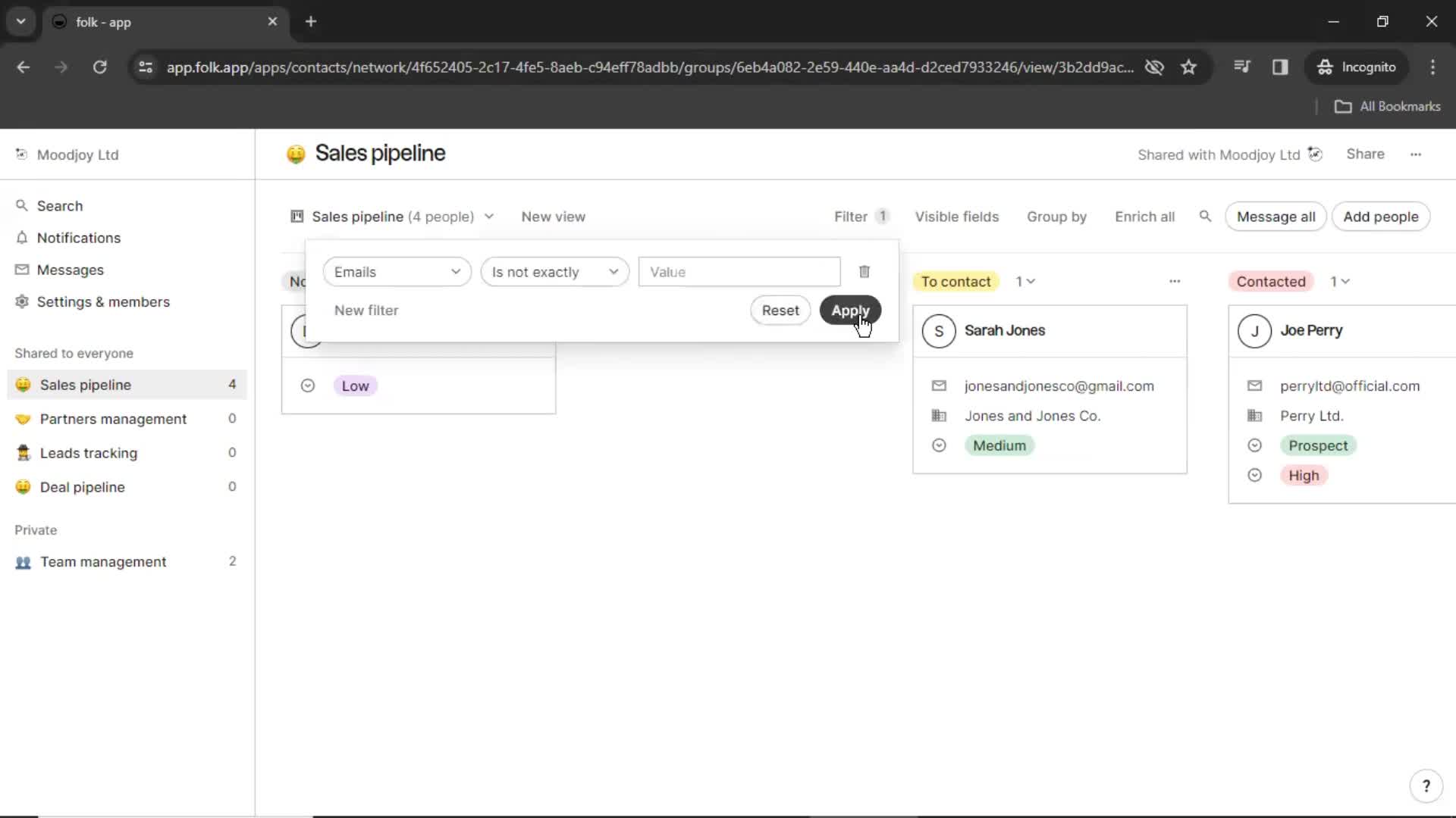 Filtering screenshot