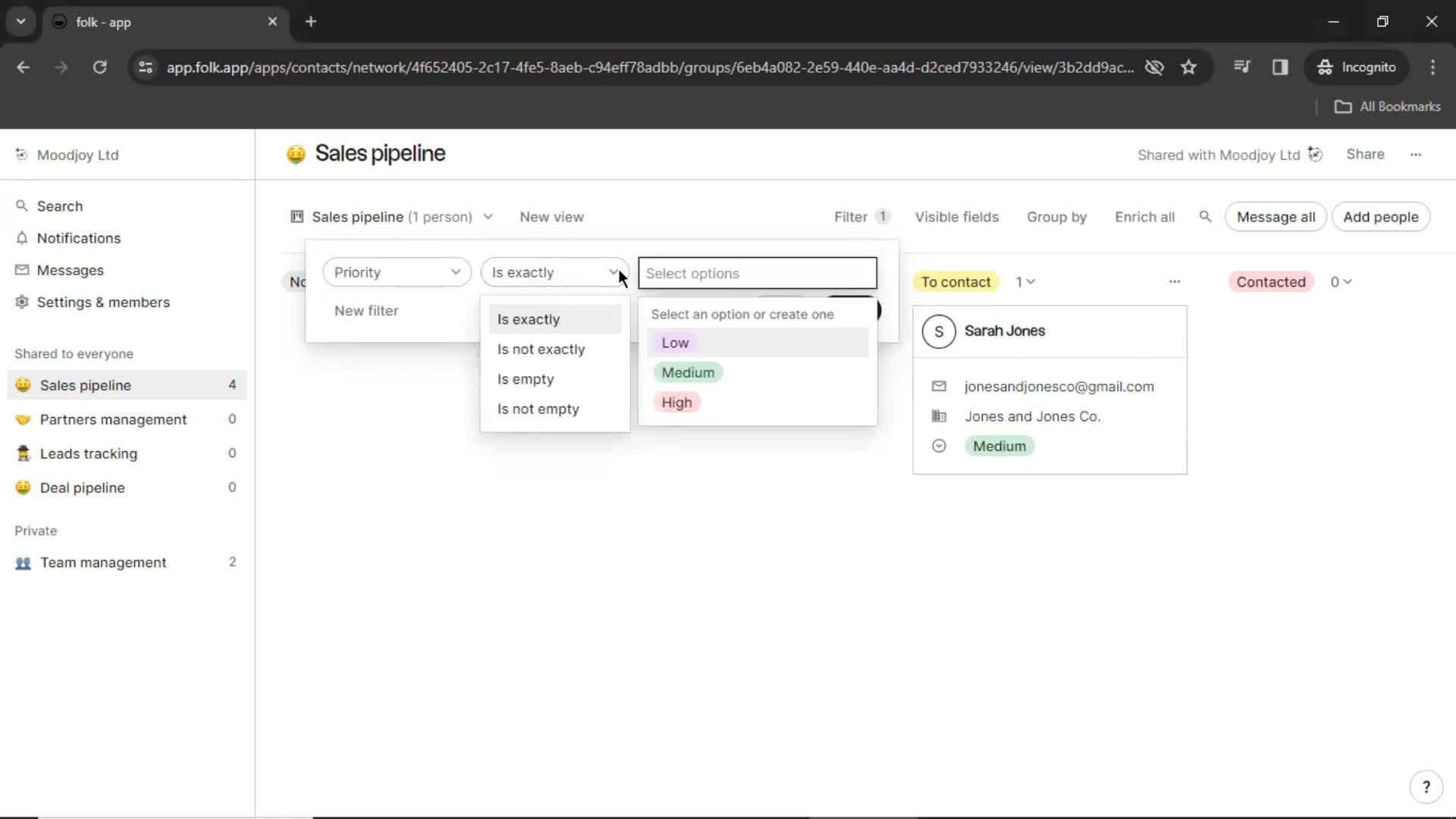 Filtering screenshot