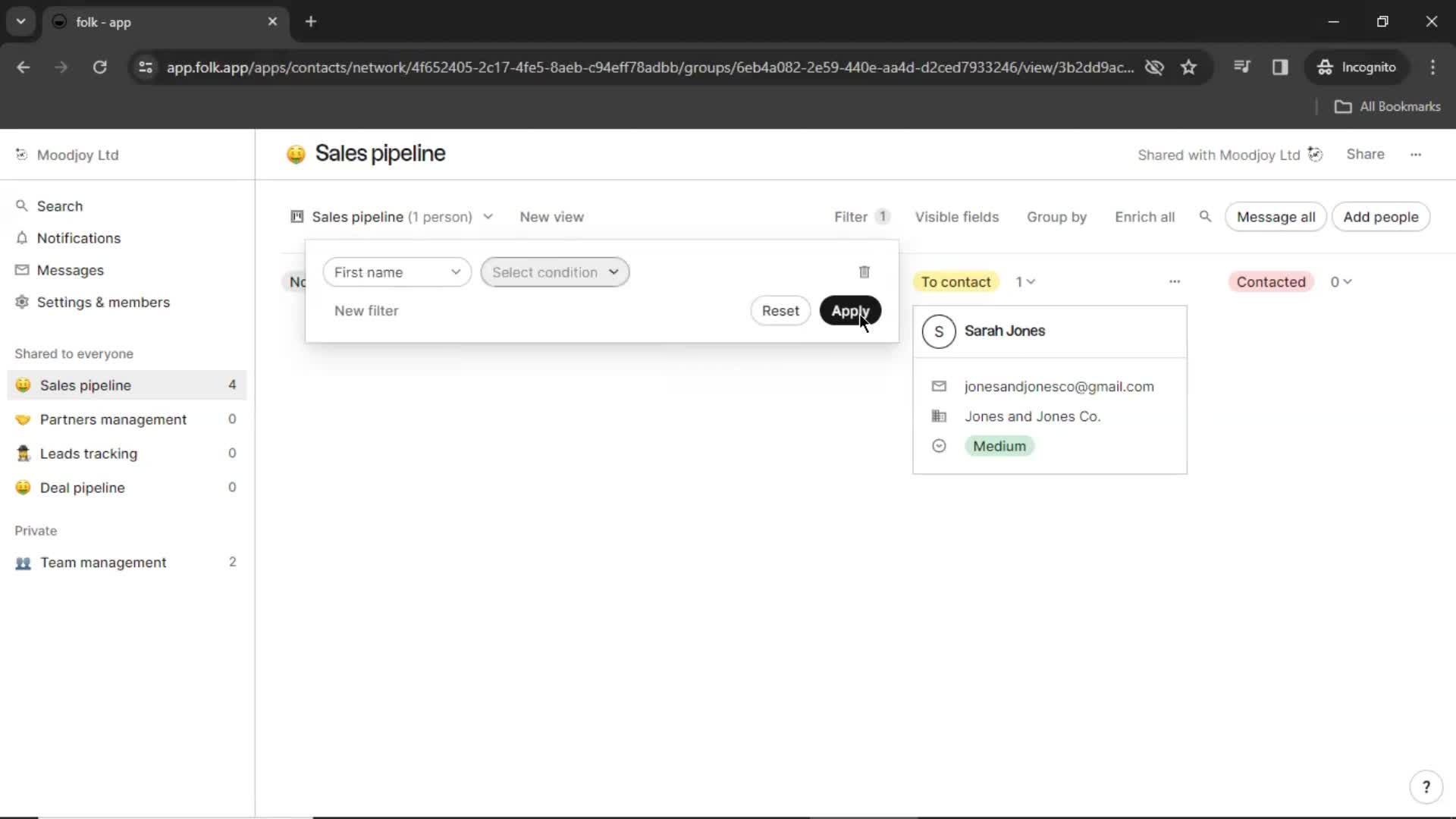 Filtering screenshot