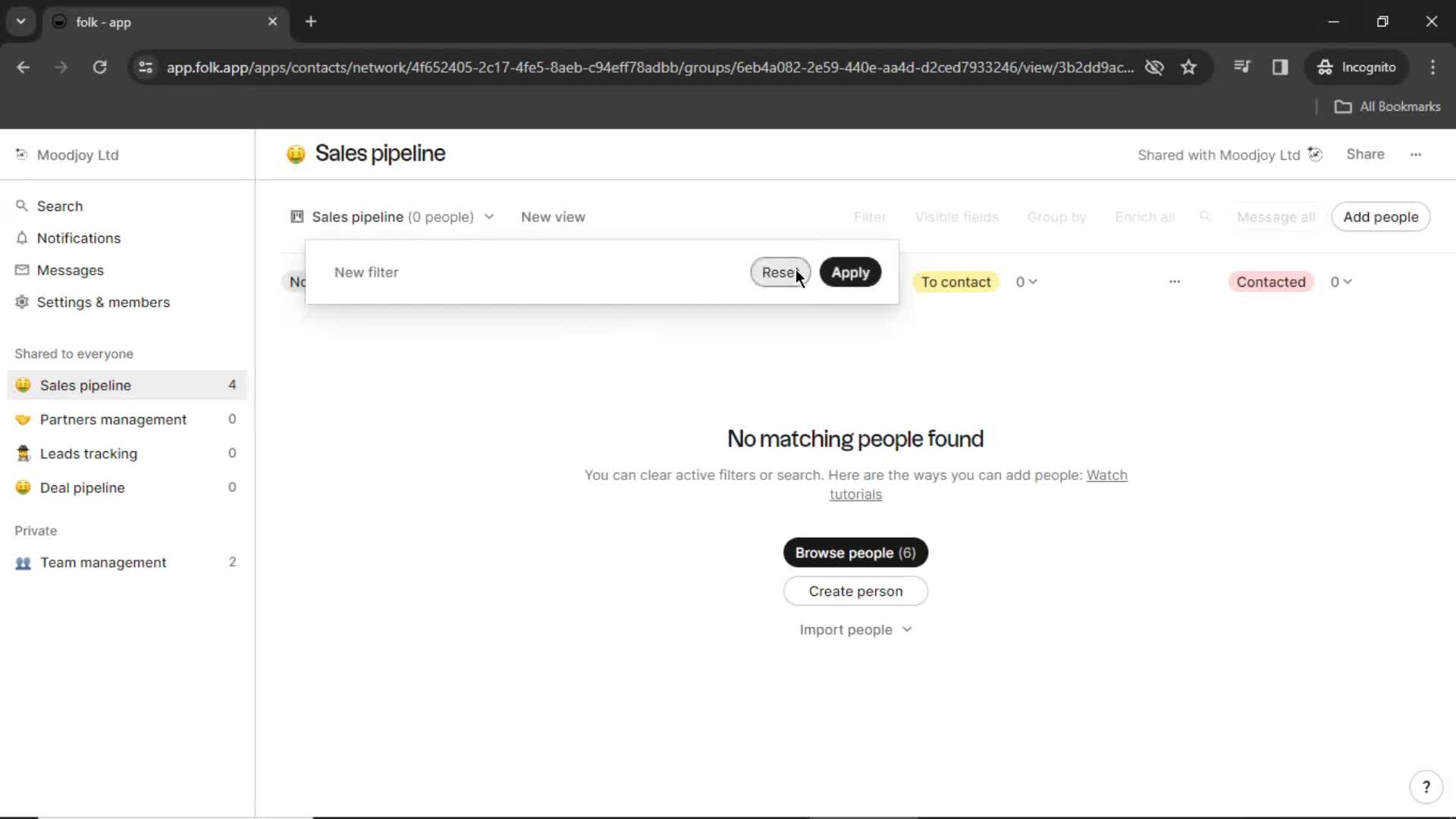 Filtering screenshot