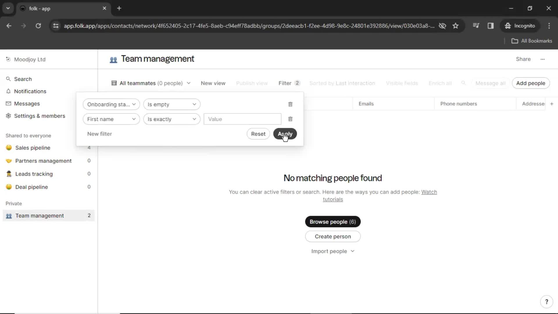 Filtering screenshot
