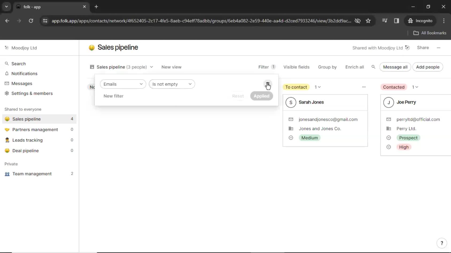 Filtering screenshot