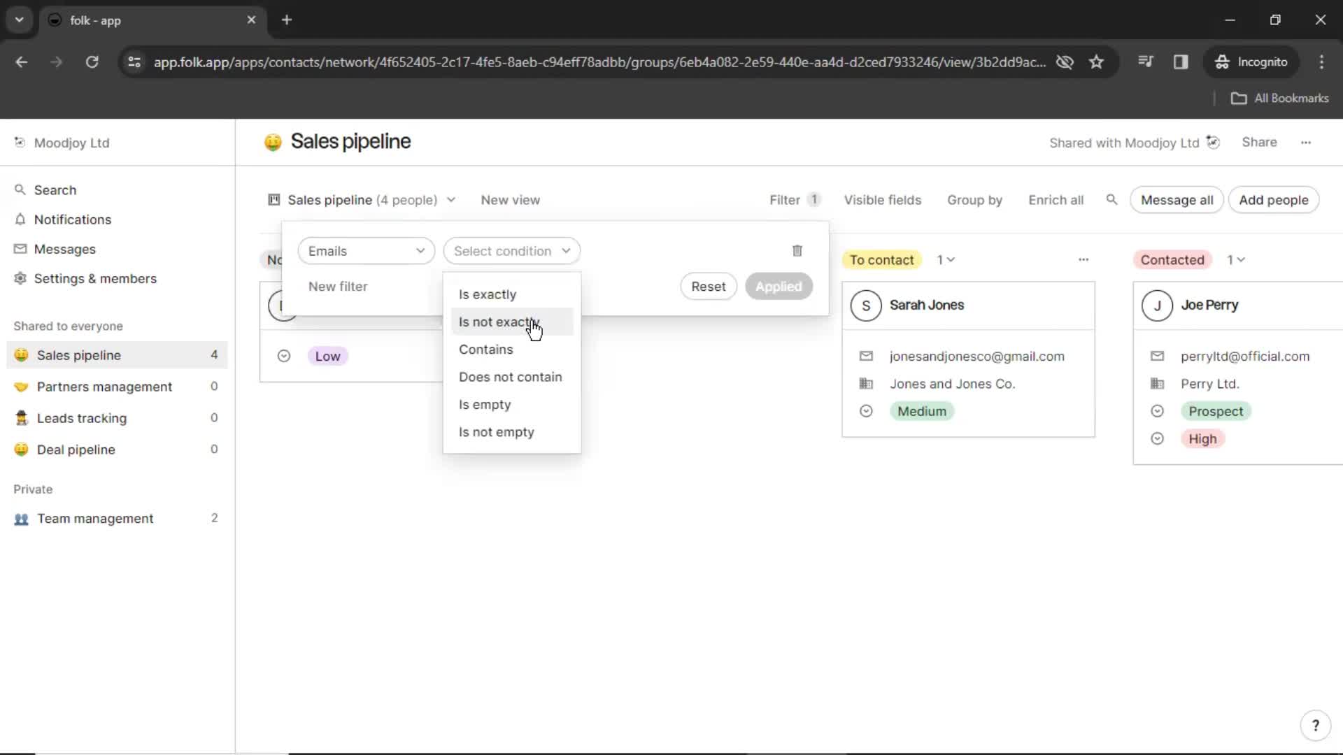 Filtering screenshot