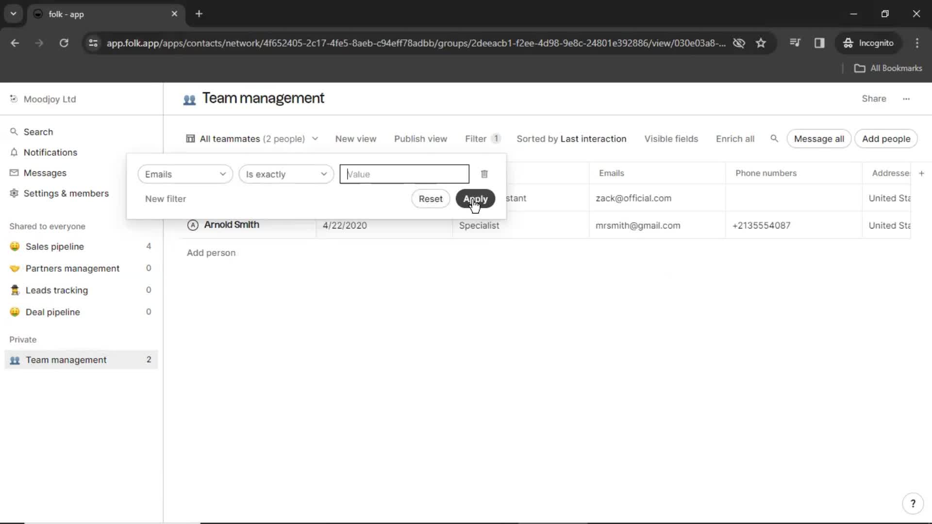 Filtering screenshot