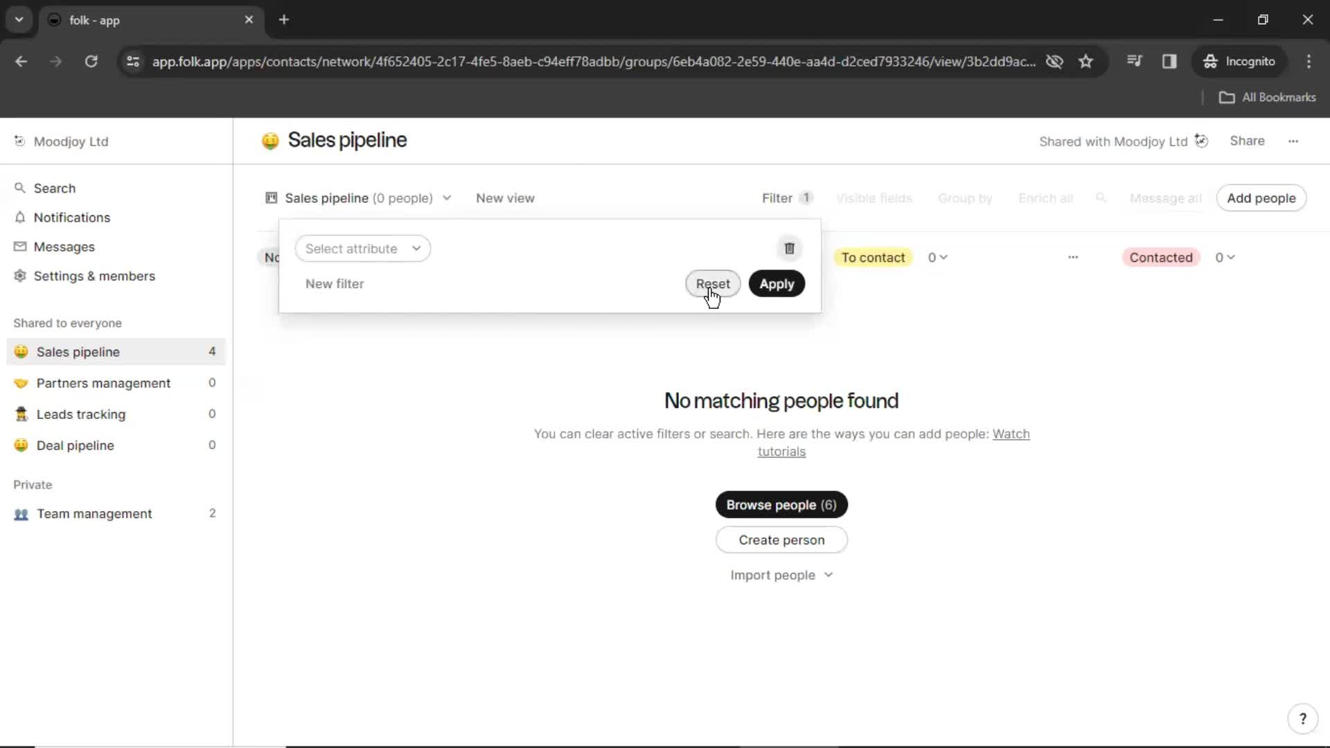 Filtering screenshot