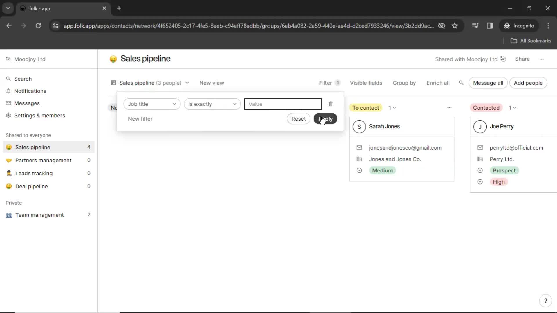 Filtering screenshot