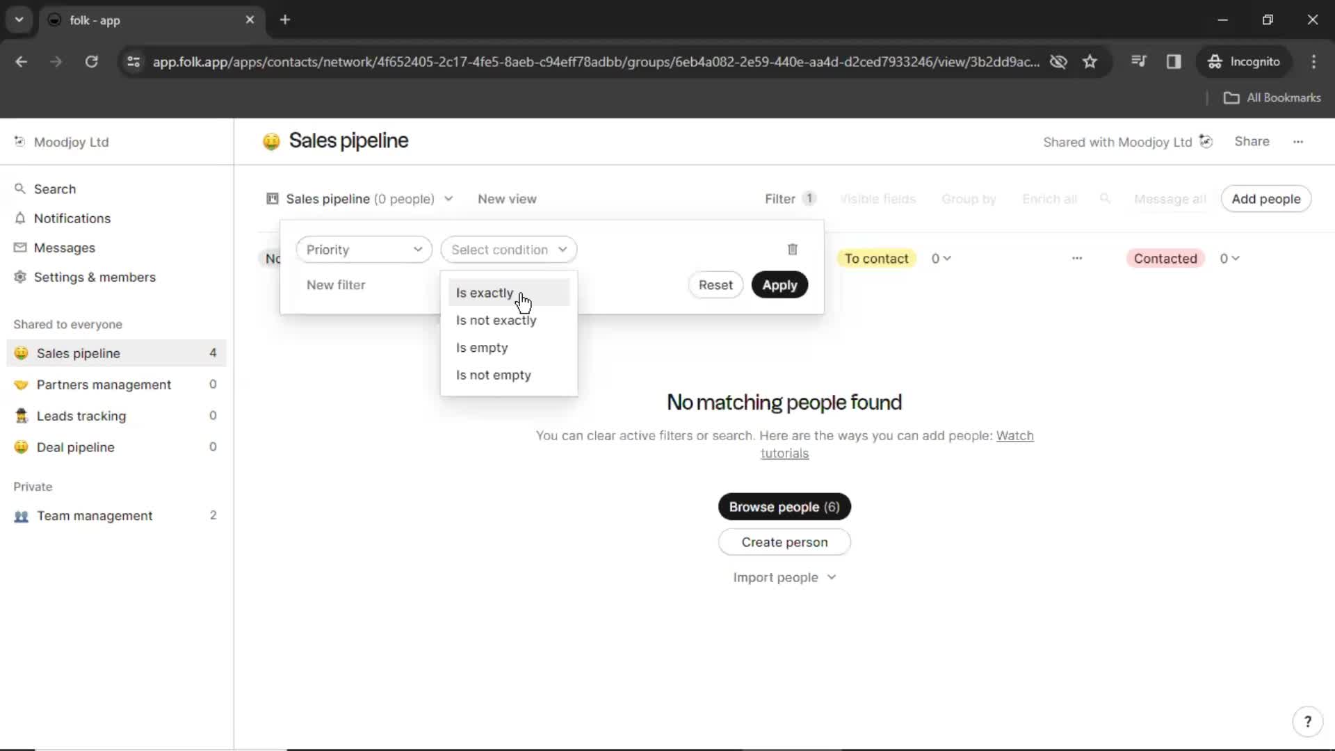 Filtering screenshot