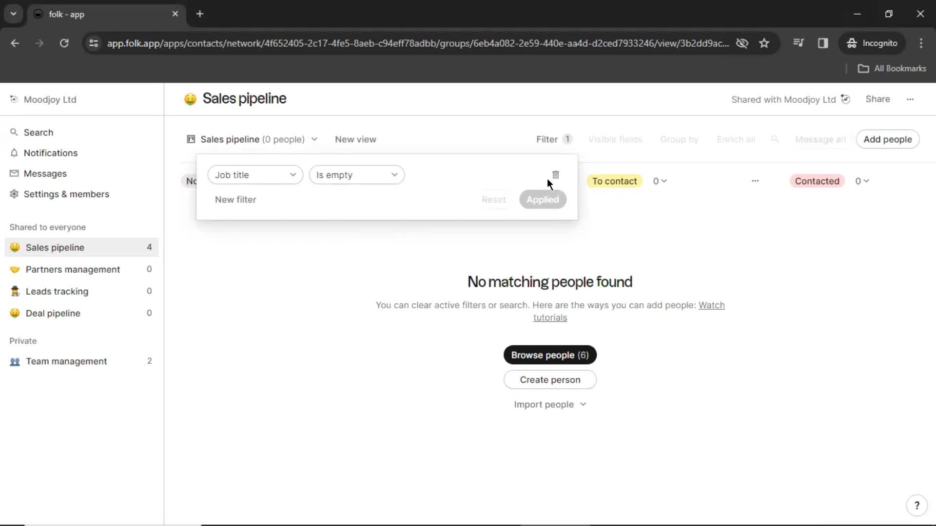 Filtering screenshot