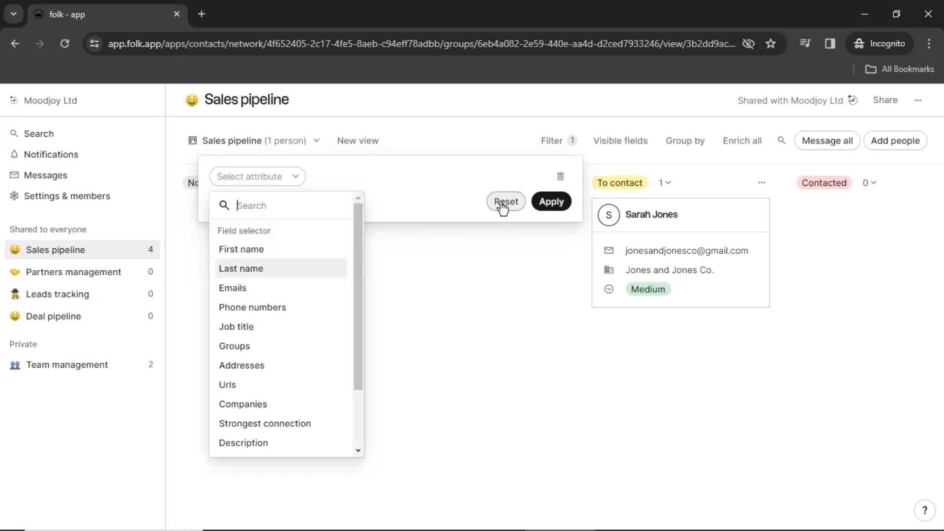 Filtering screenshot