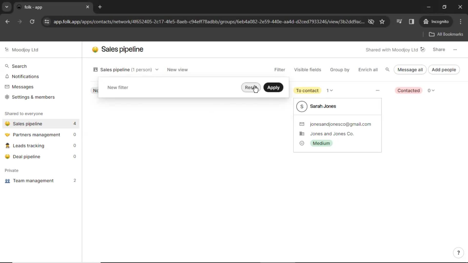 Filtering screenshot