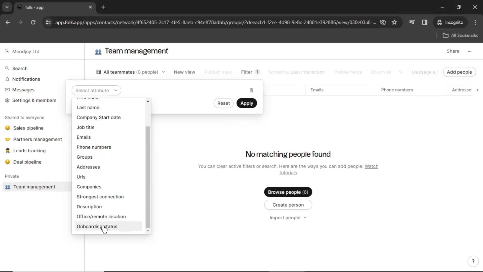 Filtering screenshot