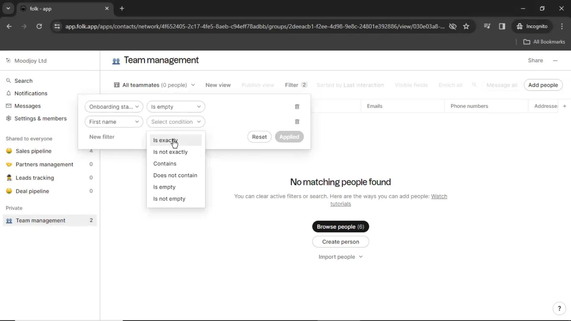 Filtering screenshot