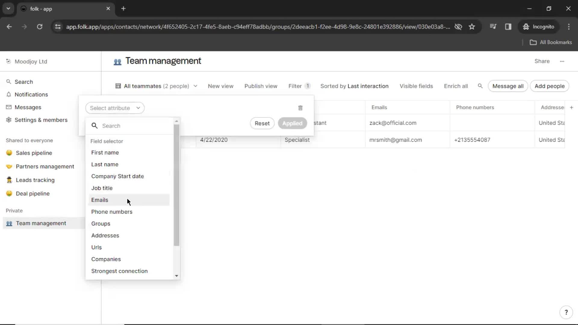 Filtering screenshot