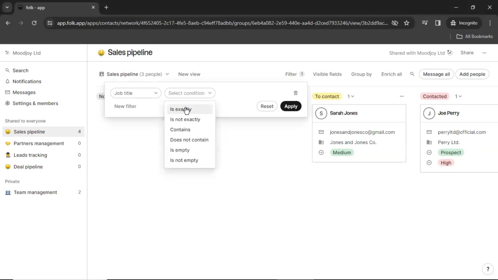 Filtering screenshot