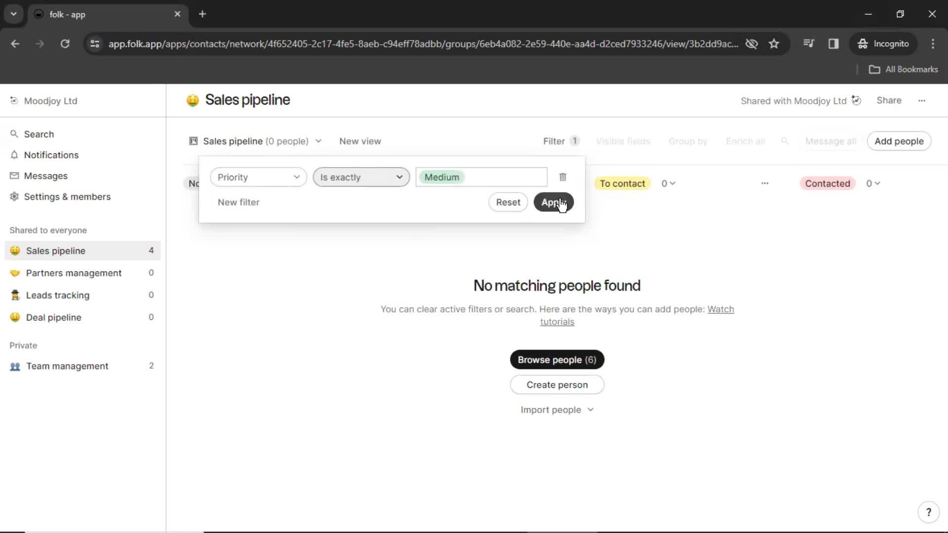 Filtering screenshot