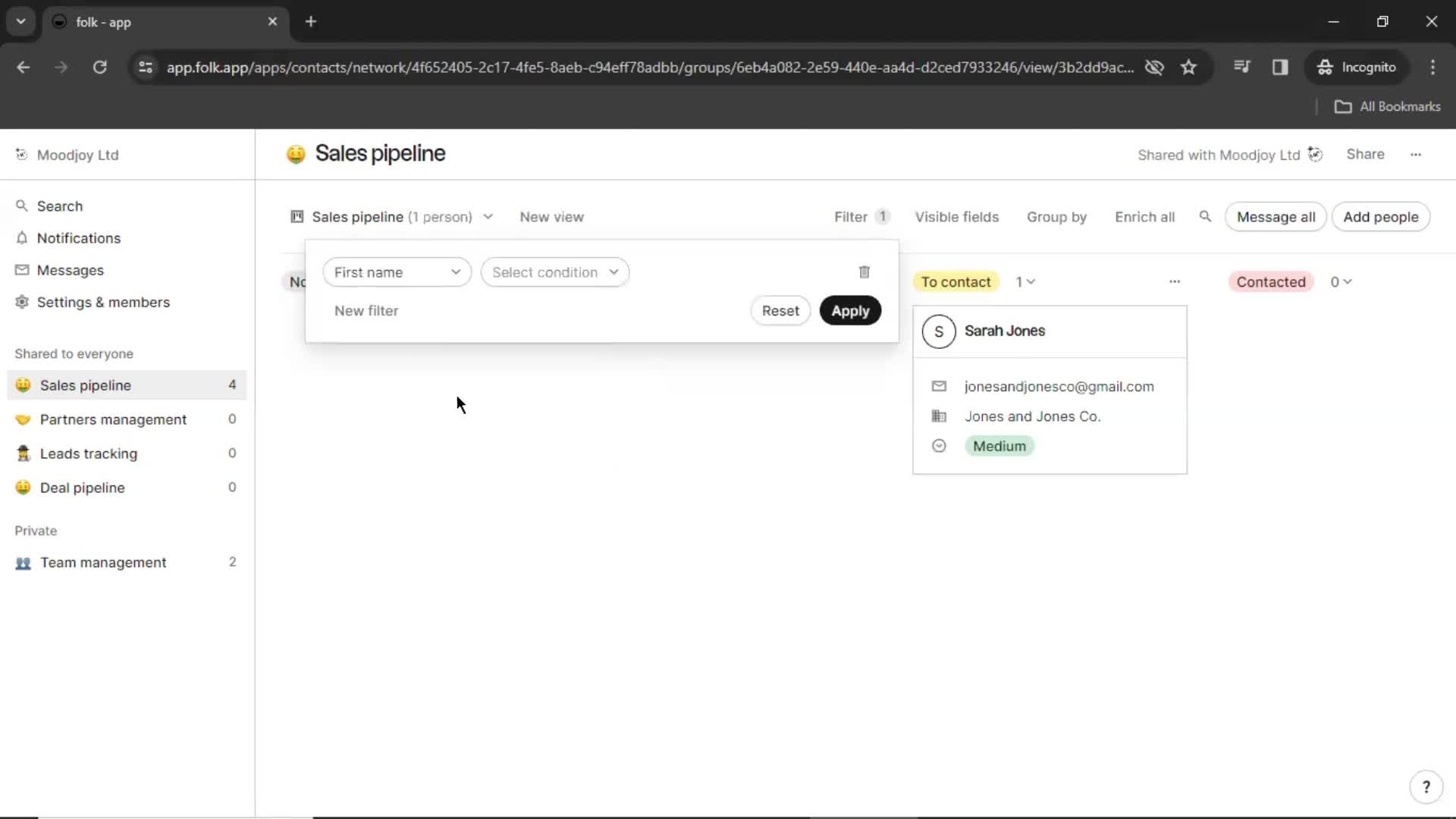 Filtering screenshot