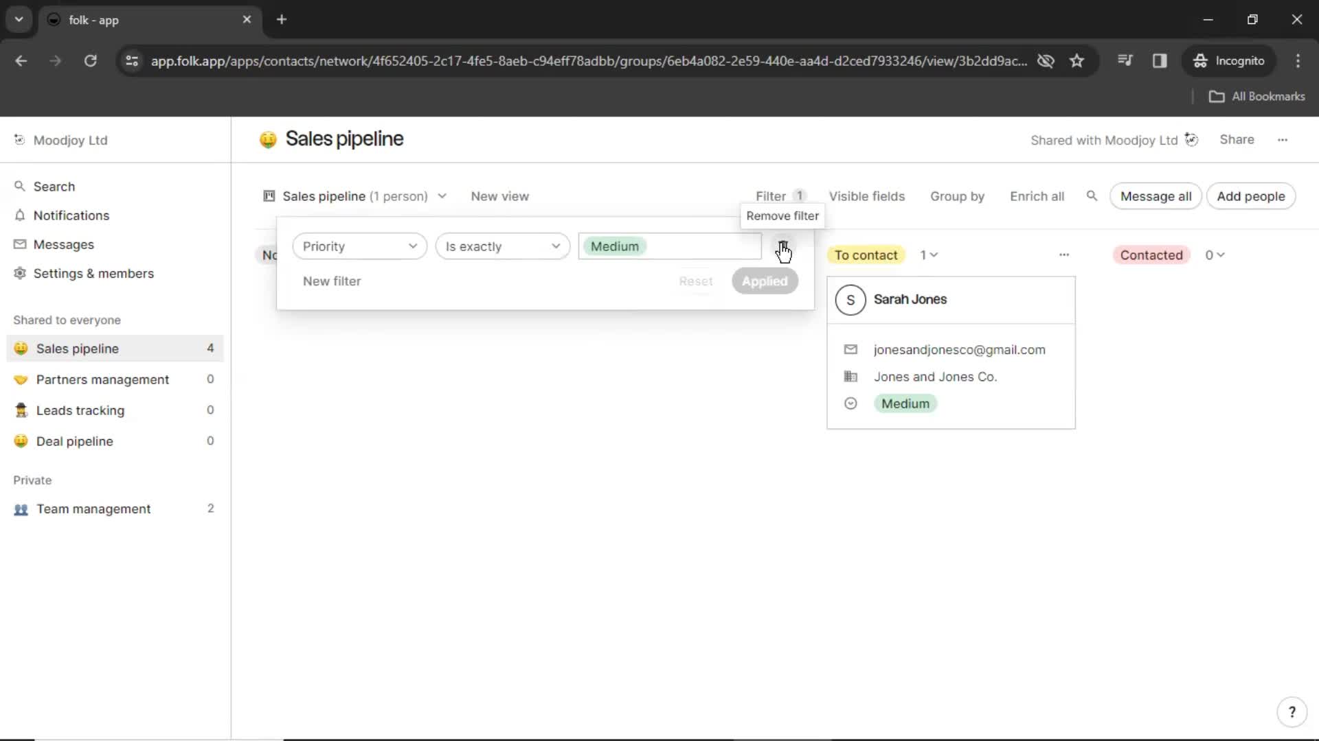 Filtering screenshot