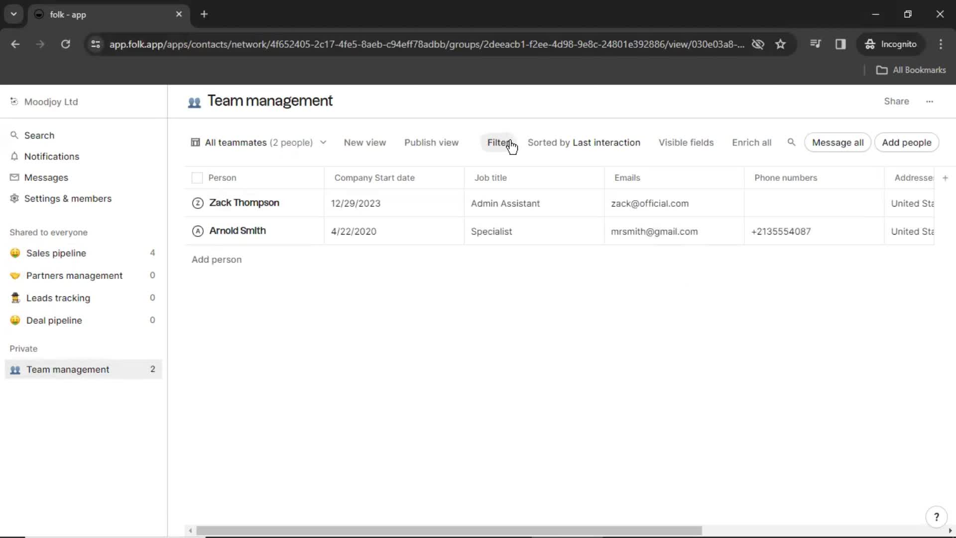 Filtering screenshot