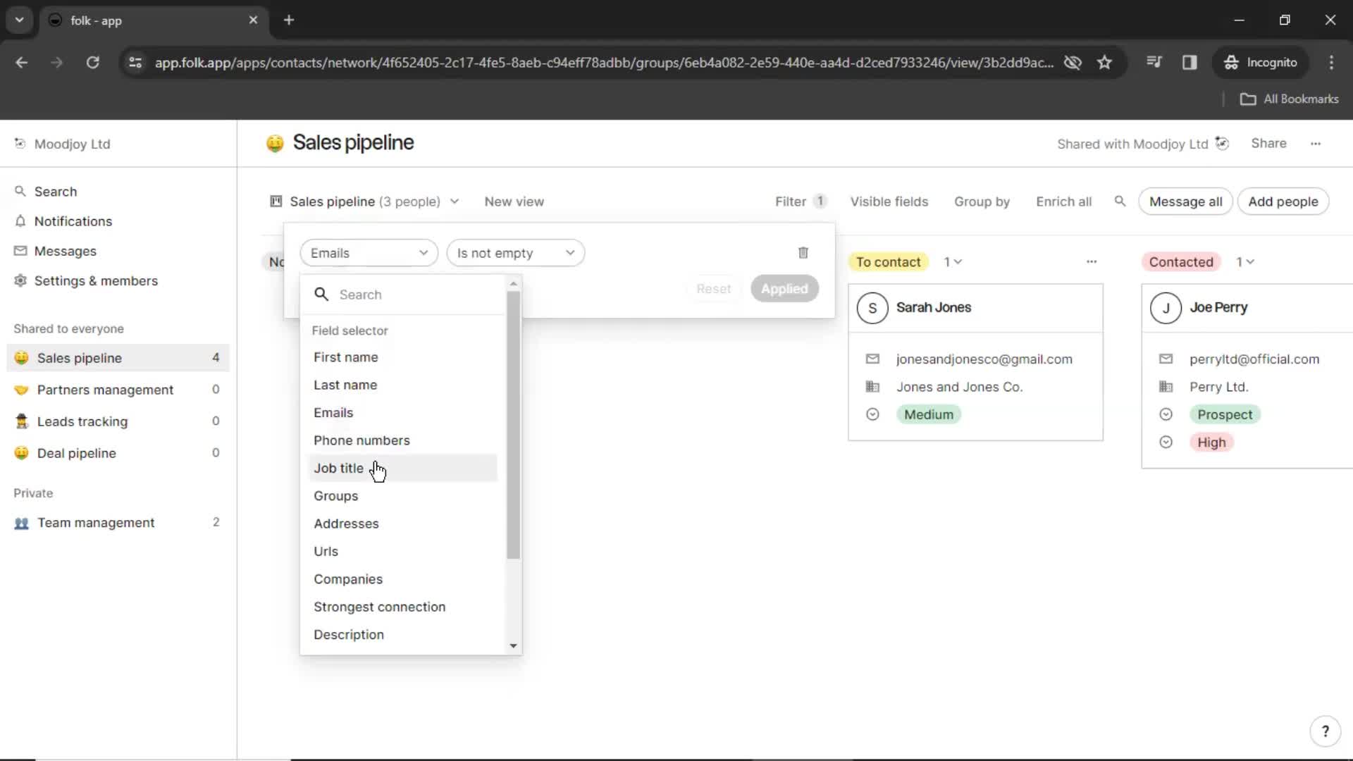 Filtering screenshot