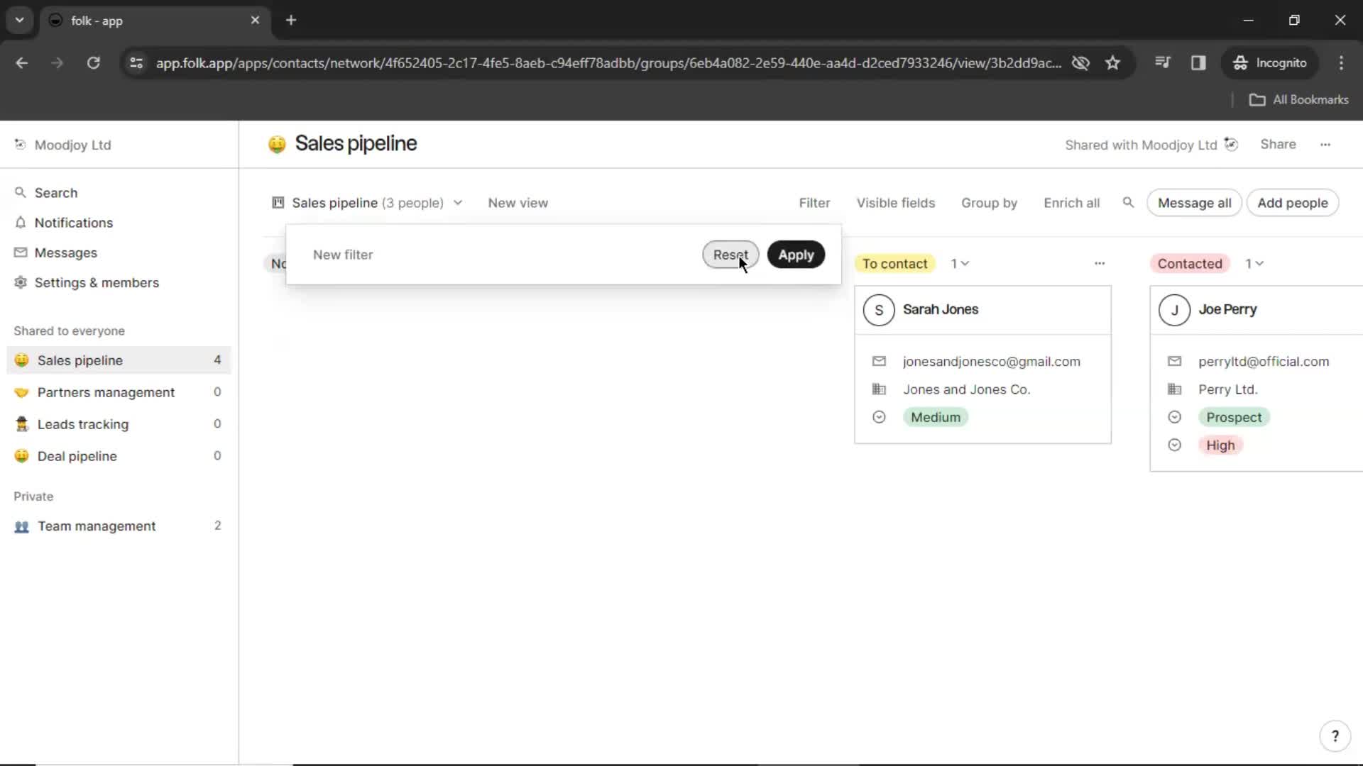 Filtering screenshot