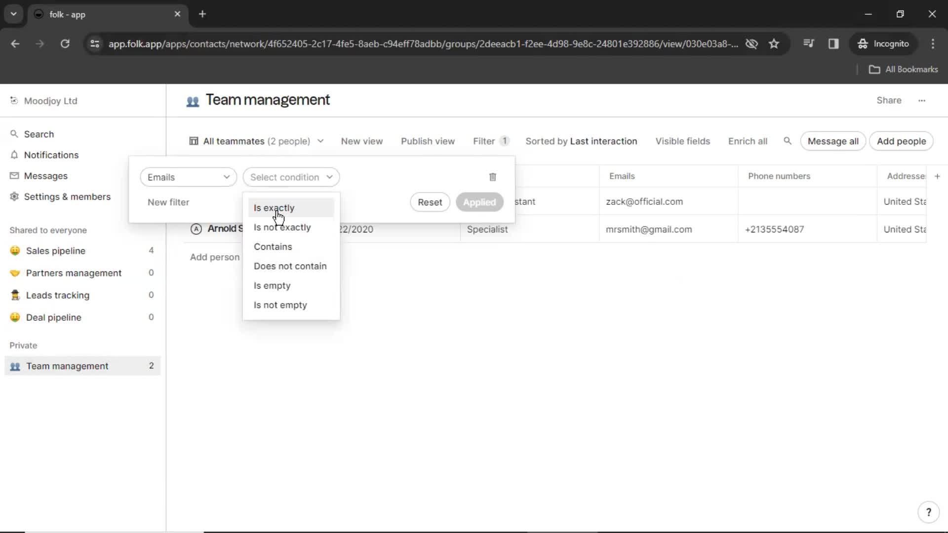 Filtering screenshot