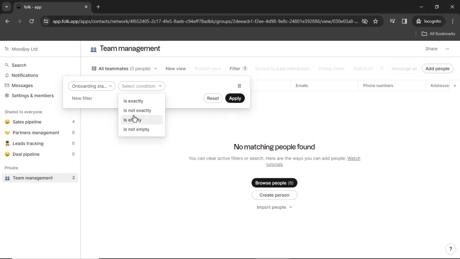 Filtering screenshot