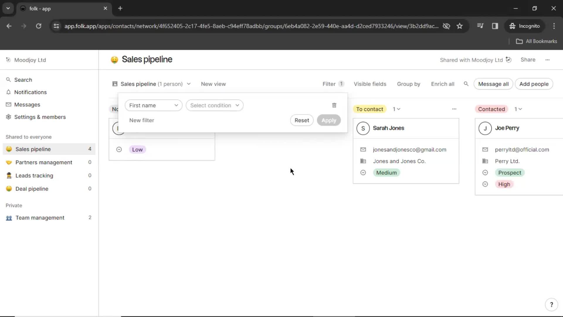 Filtering screenshot