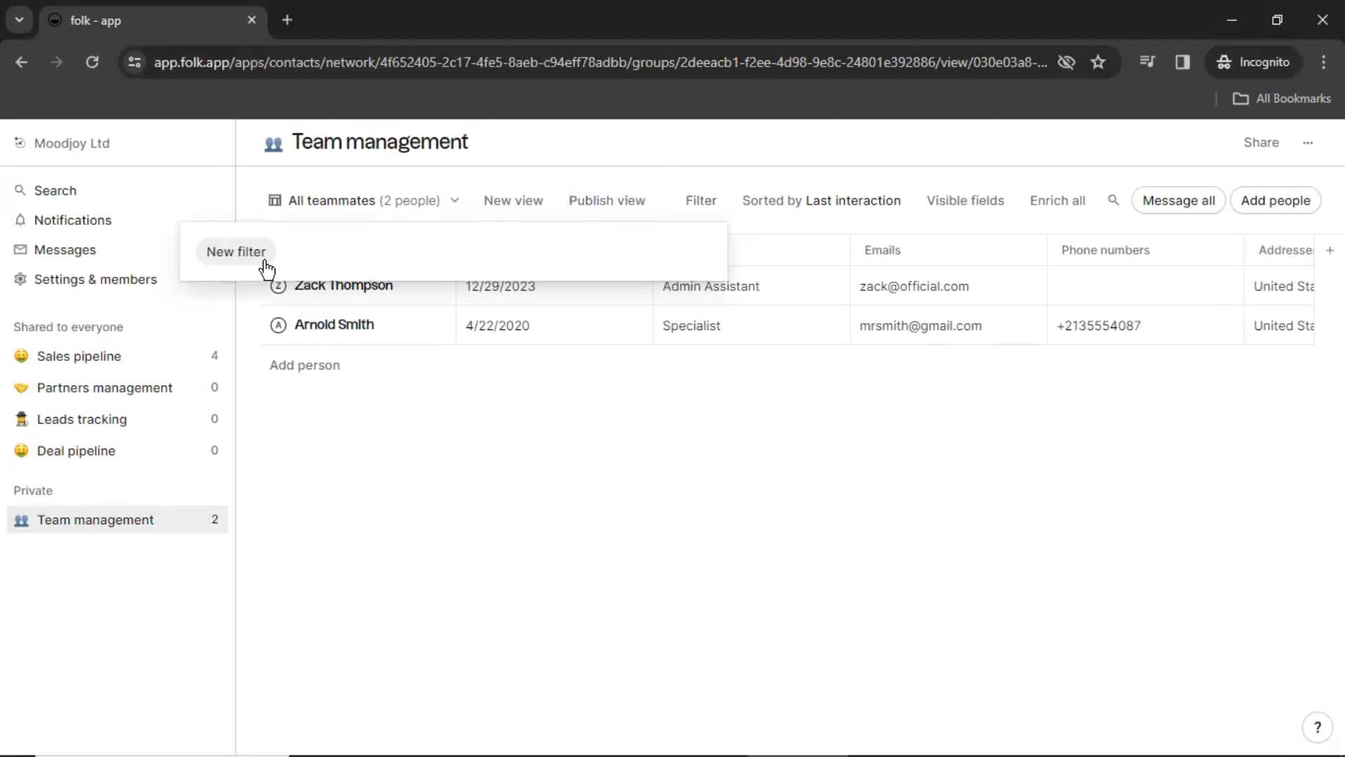 Filtering screenshot