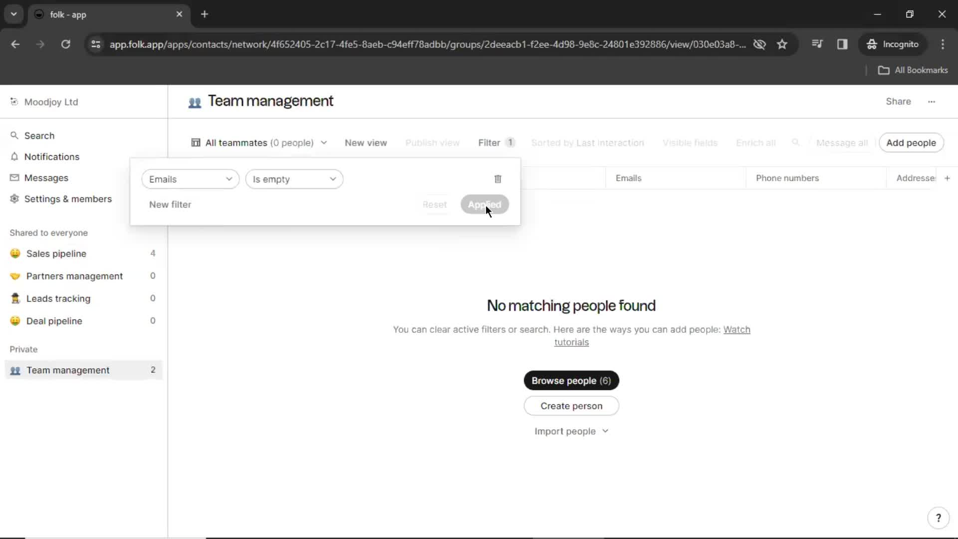 Filtering screenshot